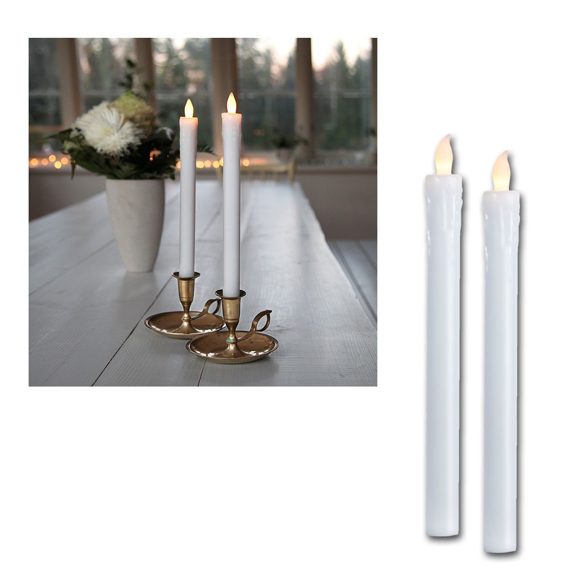 STAR TRADING LED-Kerze 2er Set LED Stabkerzen weiß, Schalter per Flamme
