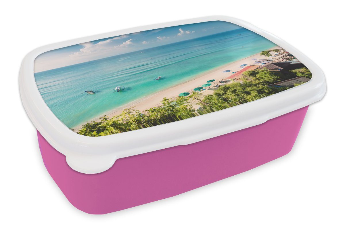 MuchoWow Lunchbox Strand - Meer - Boot - Bali, Kunststoff, (2-tlg), Brotbox für Erwachsene, Brotdose Kinder, Snackbox, Mädchen, Kunststoff rosa