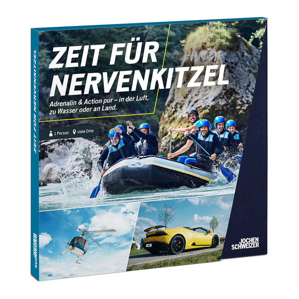 Jochen Schweizer Erlebnisgutschein Geschenkbox Zeit für Nervenkitzel, Action, Vollgas und Nervenkitzel: Hier rast das Herz.
