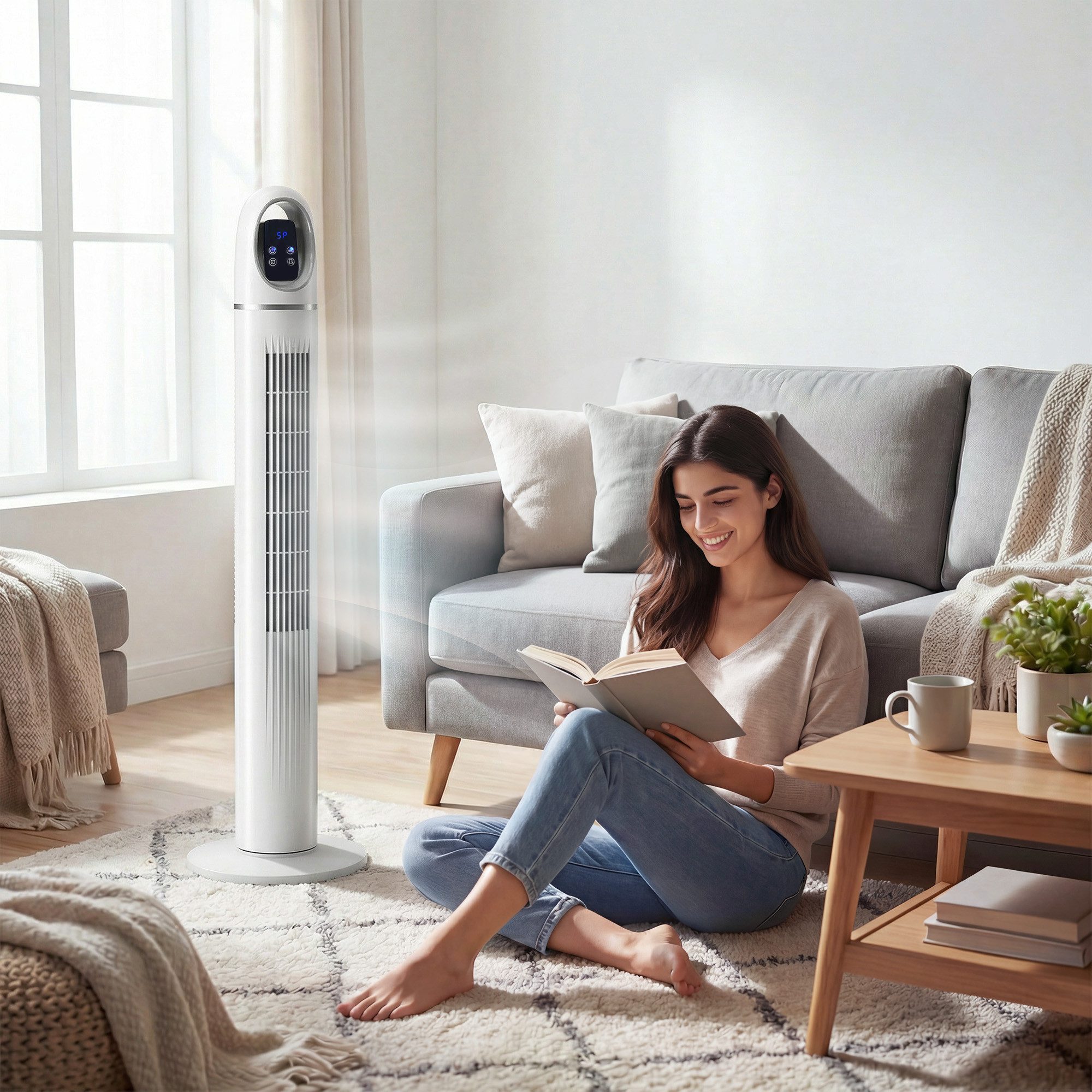 HOMCOM Turmventilator, 31 cm Durchmesser, 3 Modi, 3 Geschwindigkeiten, 70° Oszillation, Schlafmodus