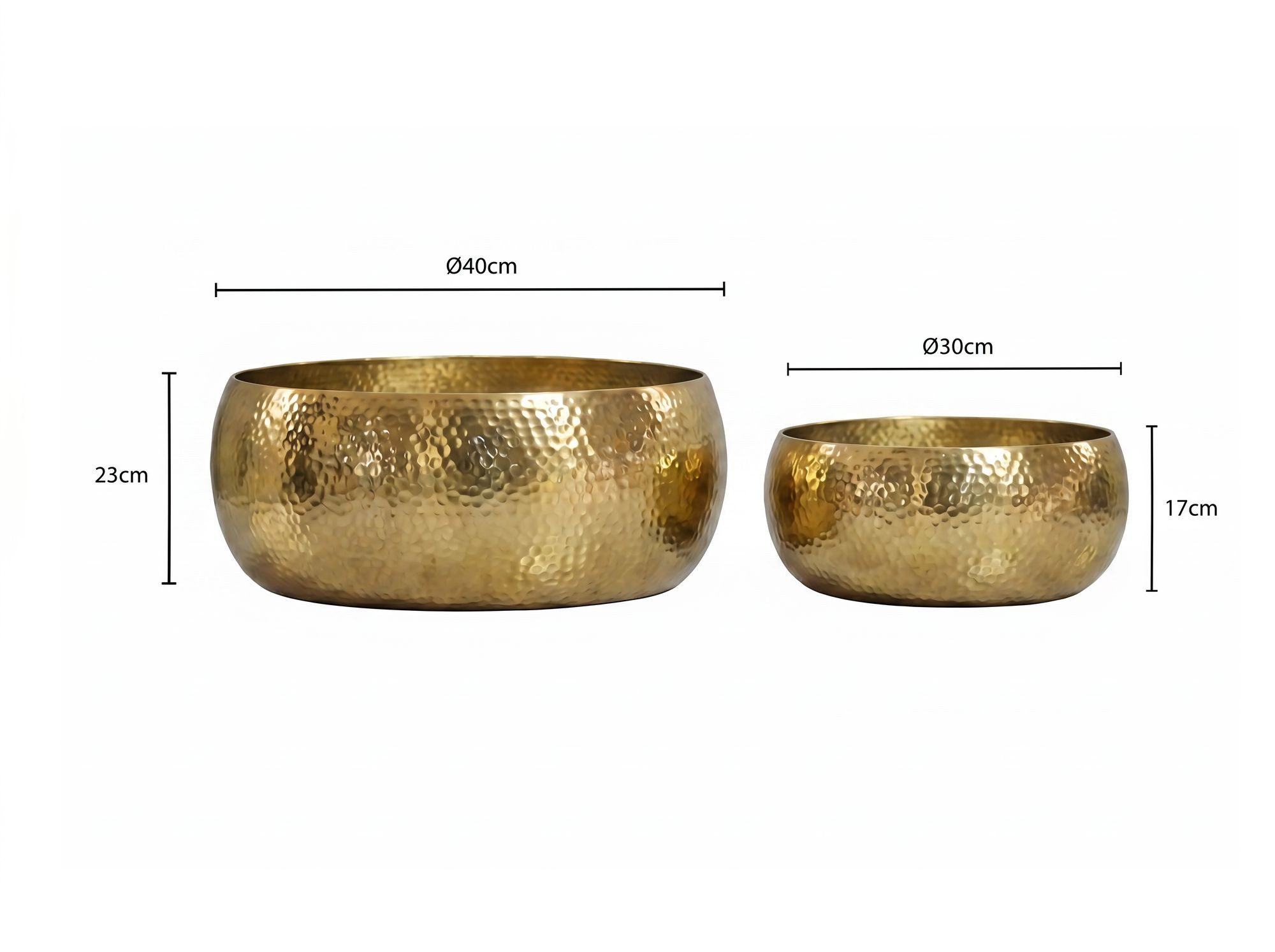 FINEBUY Obstschale FB77786 2er Set Früchteschale Gold Hammerschlag Metall Rund Schale, Aluminium, (Zweiteilige Anrichteschalen aus Aluminium), Wohnaccessoires für Früchte, Obst und Snacks
