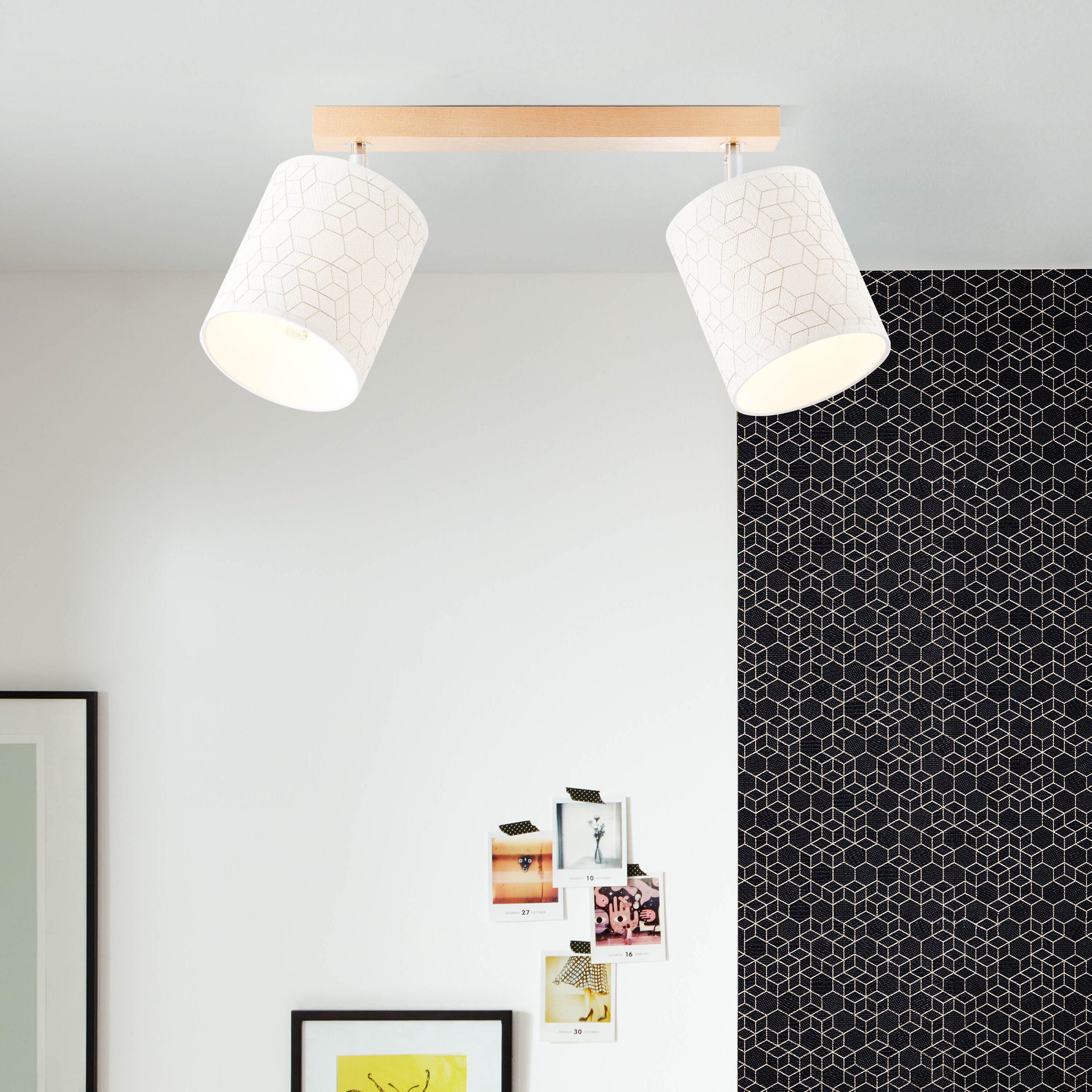 Lightbox Deckenleuchte, ohne Leuchtmittel, Spotbalken, schwenkbar, 24 x 42 x 36 cm, 2xE27, max. 40 W, Holz/Textil | Deckenlampen