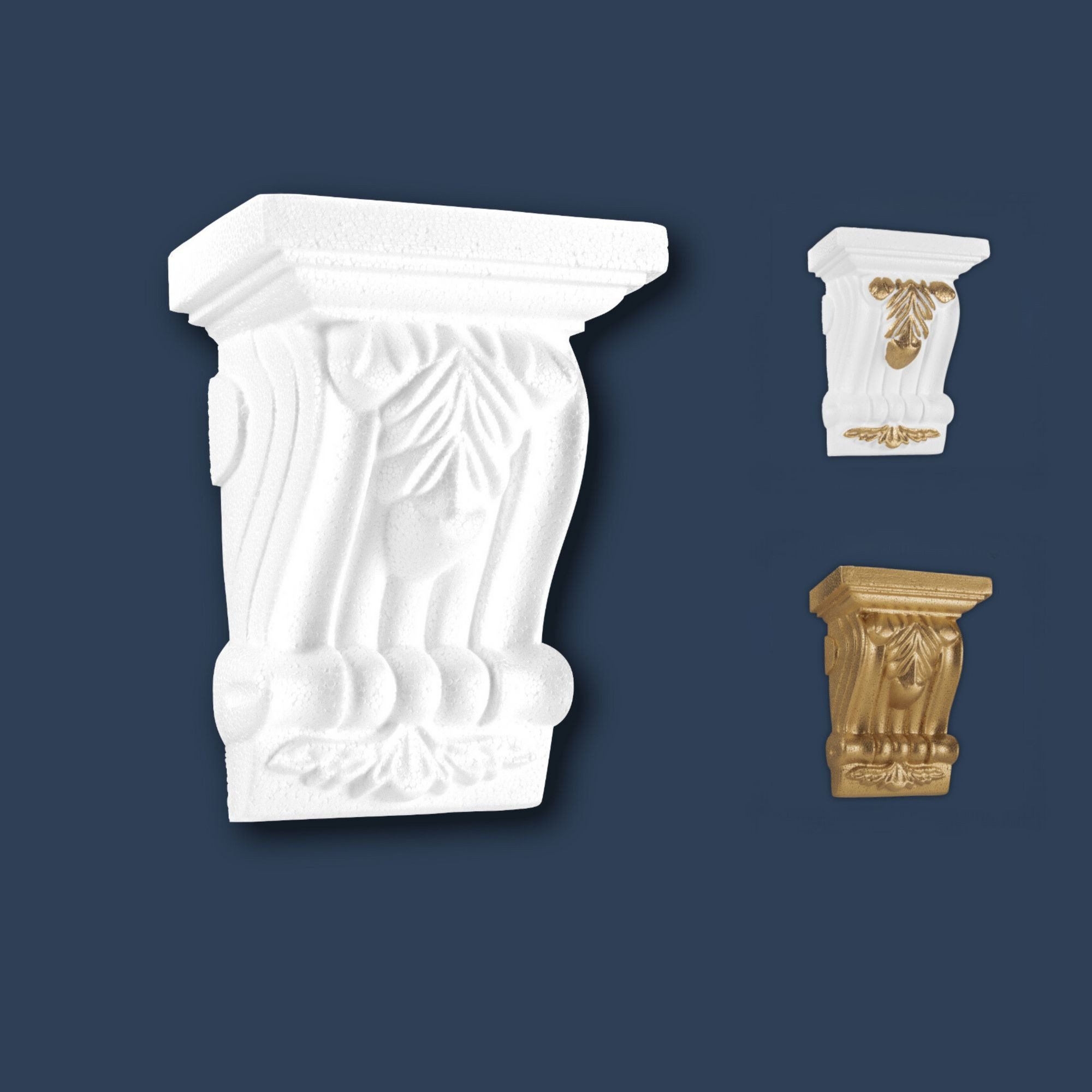 marbet design Dekoobjekt (Stuckkonsolen Styropor - Barocke Wandkonsolen Stuck Dekorbau Akanthus Wanddekoration in weiß oder gold. Antike Raumakzente Konsole Ornament Gesimse Wand Dekor (K-01 weiß)