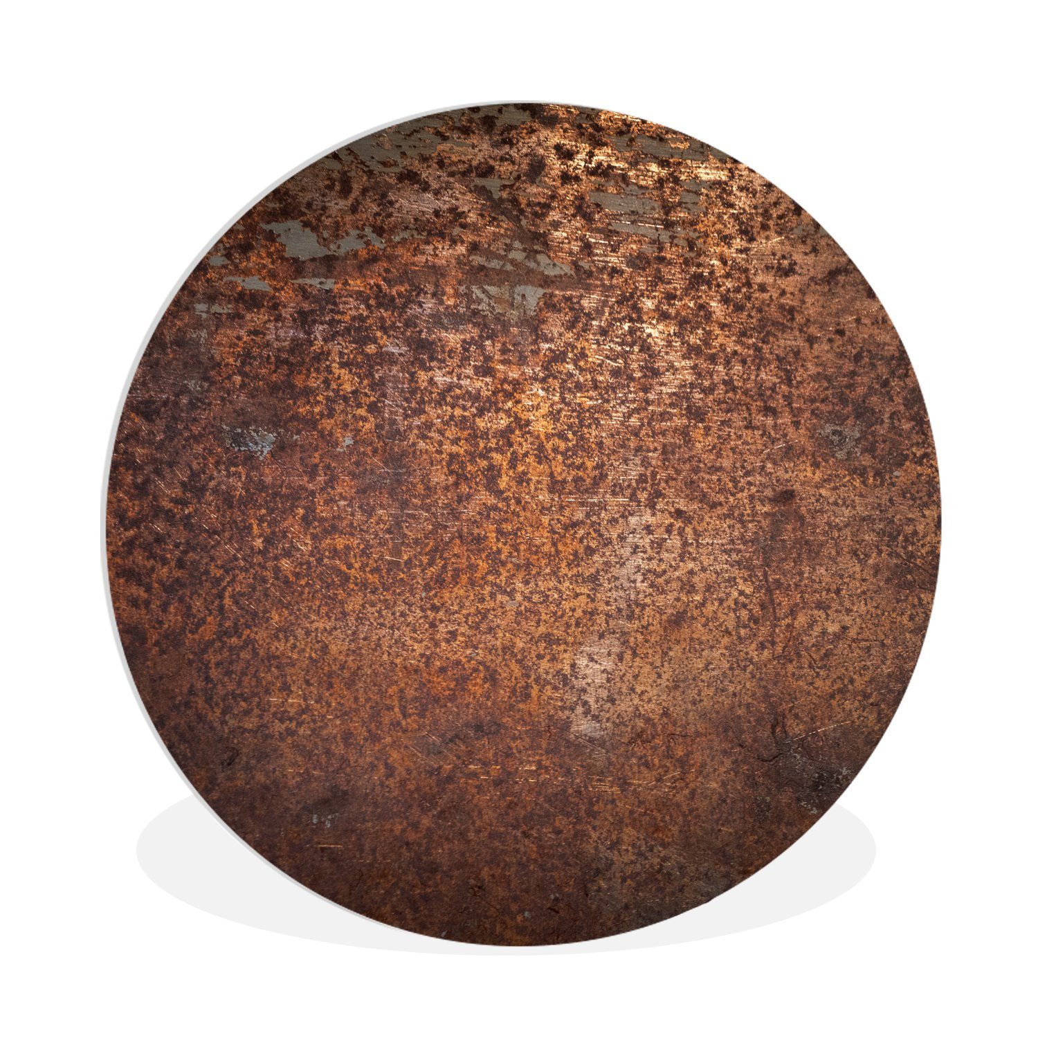 MuchoWow Gemälde Stahl - Rost - Bronze - Struktur, Fotodruck (1 St), Kreis Wanddekoration, Rundes Wandbild, 30x30 cm