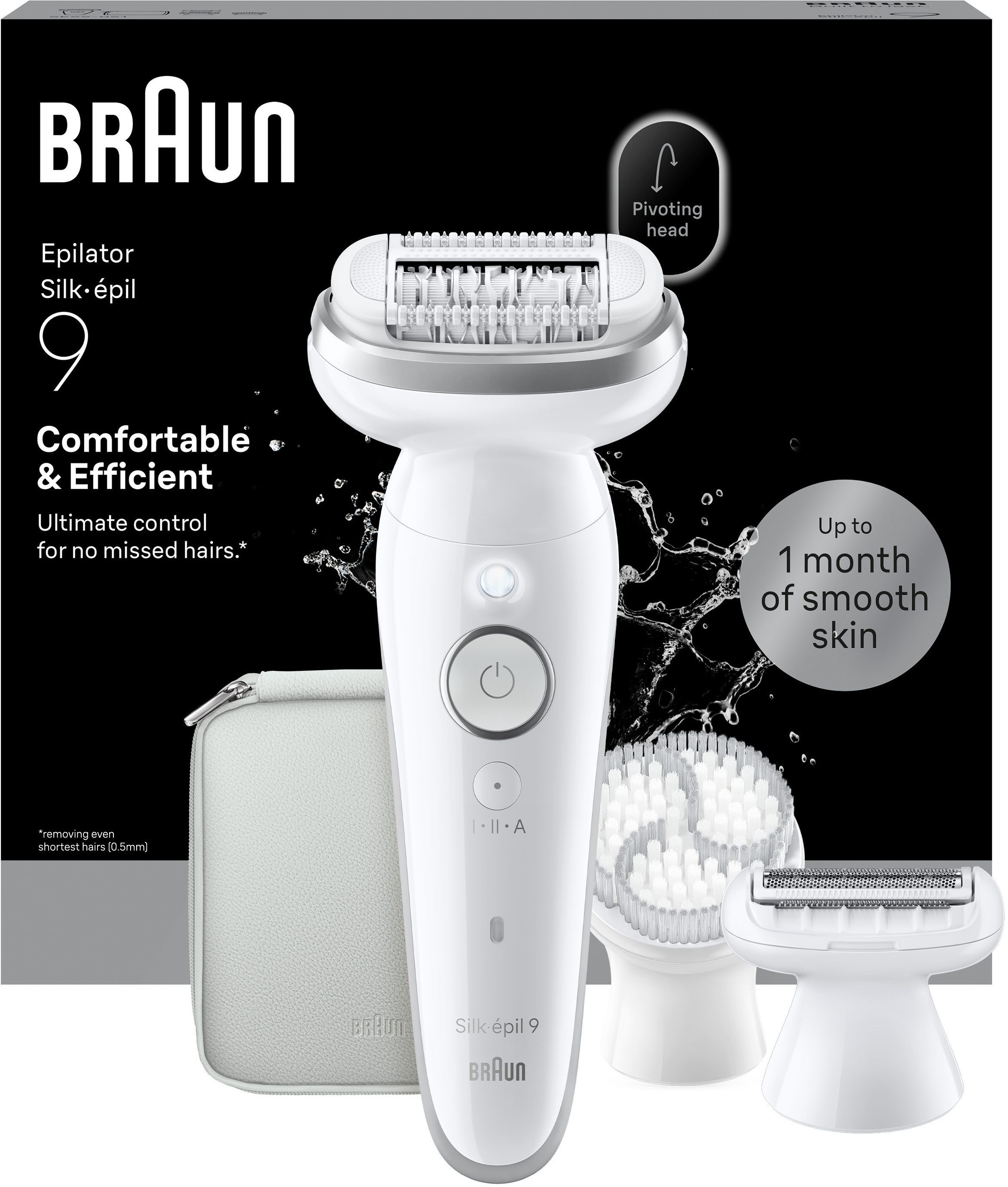 Braun Epilierer Silk-épil 9 SES9-061, Wet & Dry, Rasieraufsatz, inkl. Trimmeraufsatz und Peelingbürste