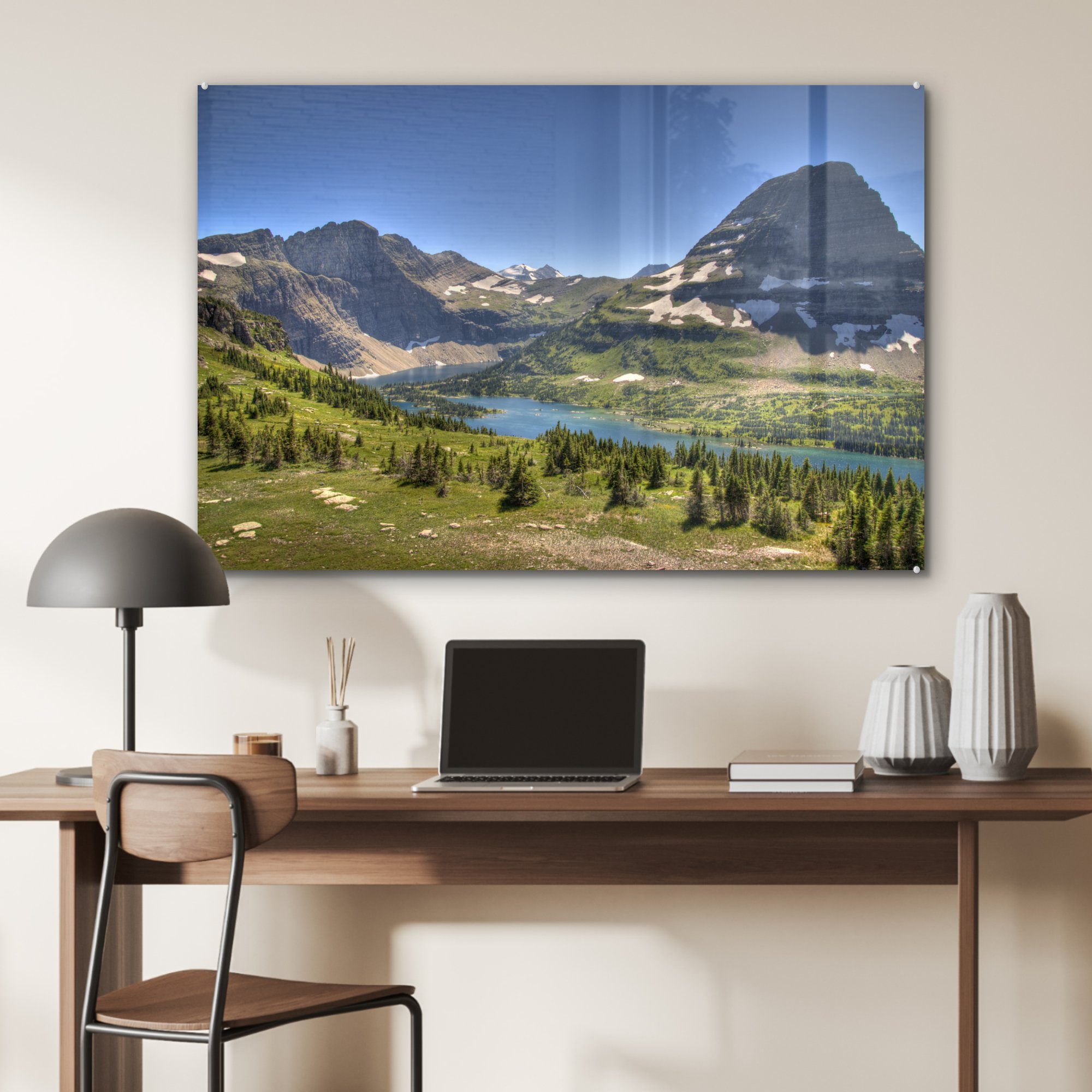 Montana, & St), (1 Bergen MuchoWow Acrylglasbilder in Acrylglasbild Fluss zwischen Schlafzimmer Wohnzimmer