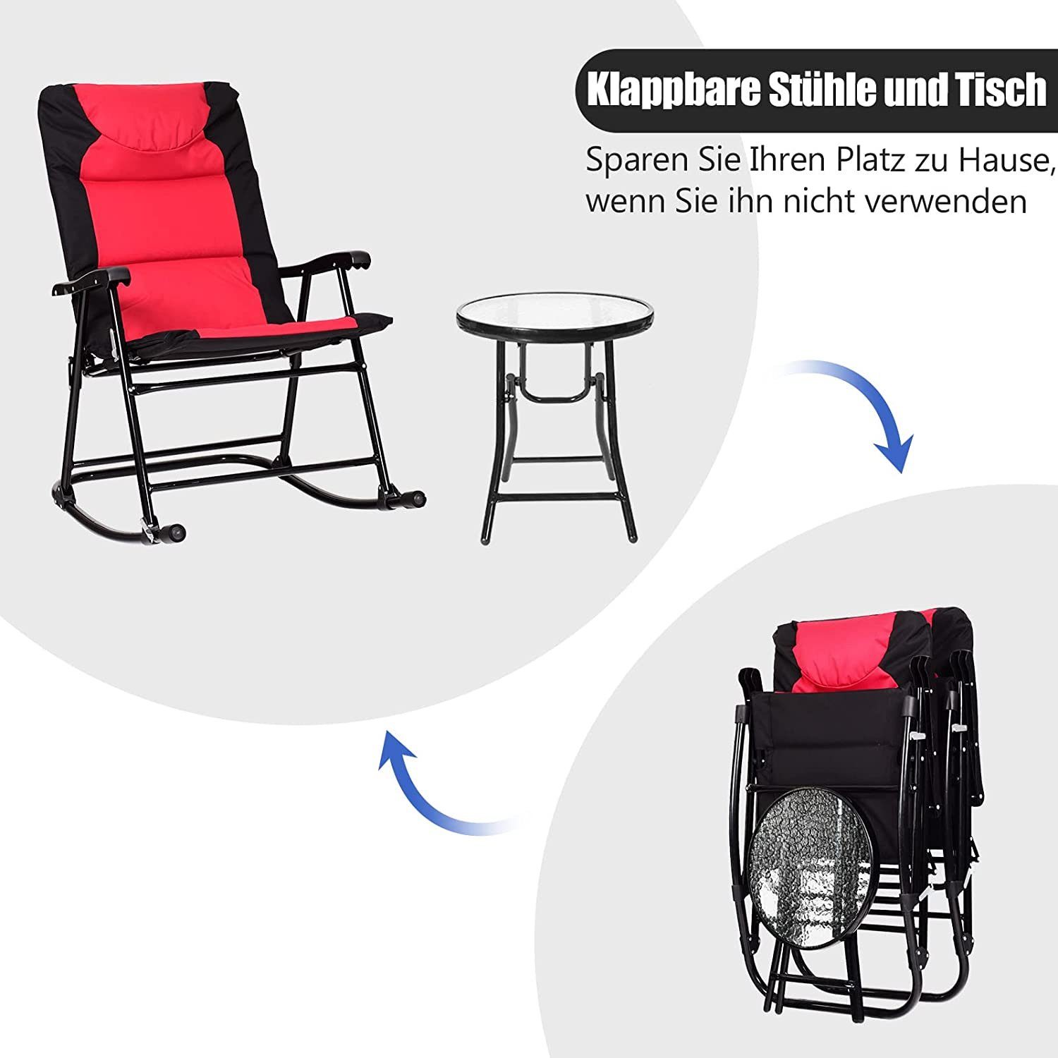 KOMFOTTEU Schaukelstuhl Set mit Beistelltisch, Outdoor-Gartenmöbel-Set