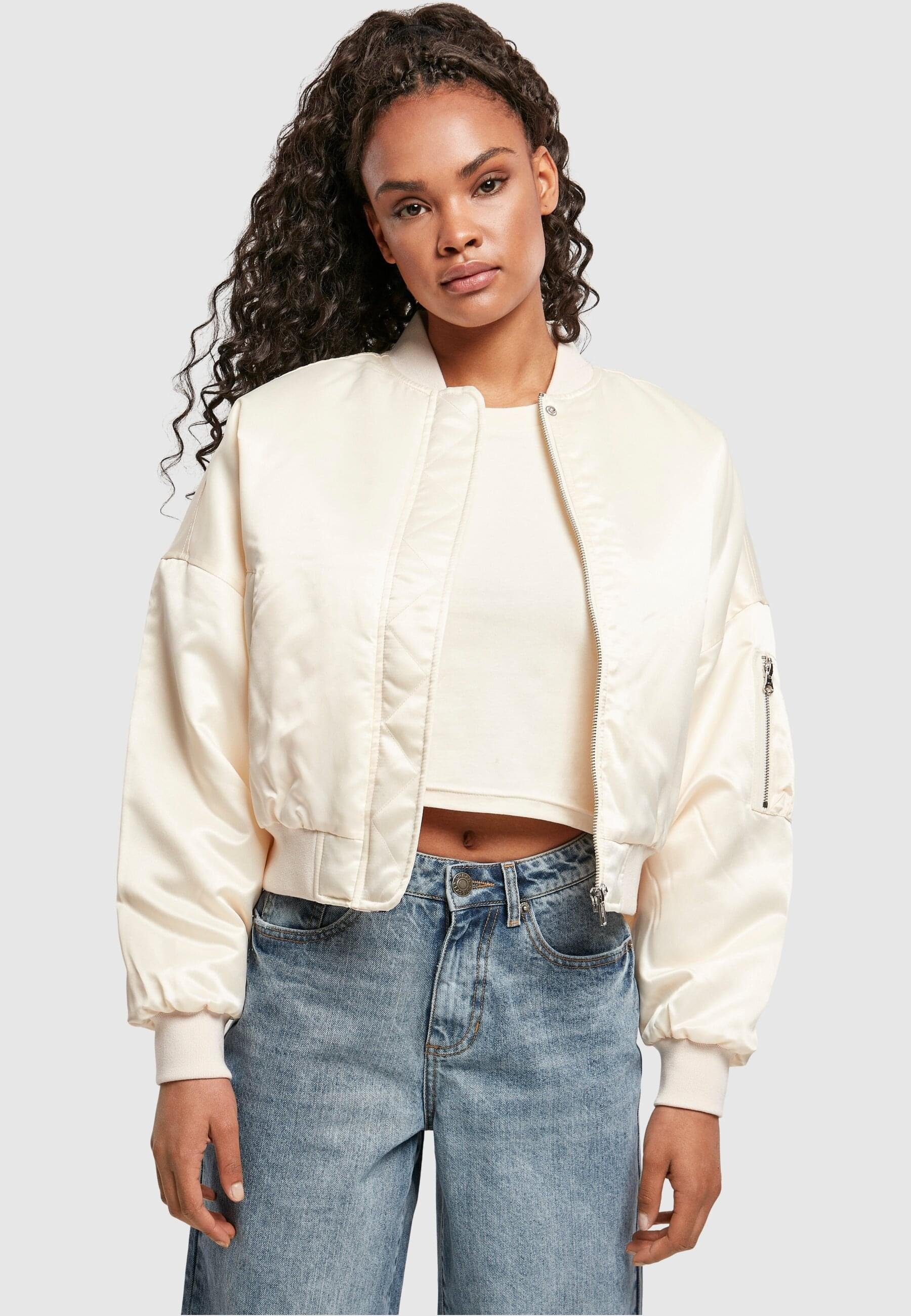 Oversized Ladies whitesand Bomber URBAN Jacket Damen Bomberjacke Satin Short CLASSICS (1-St)