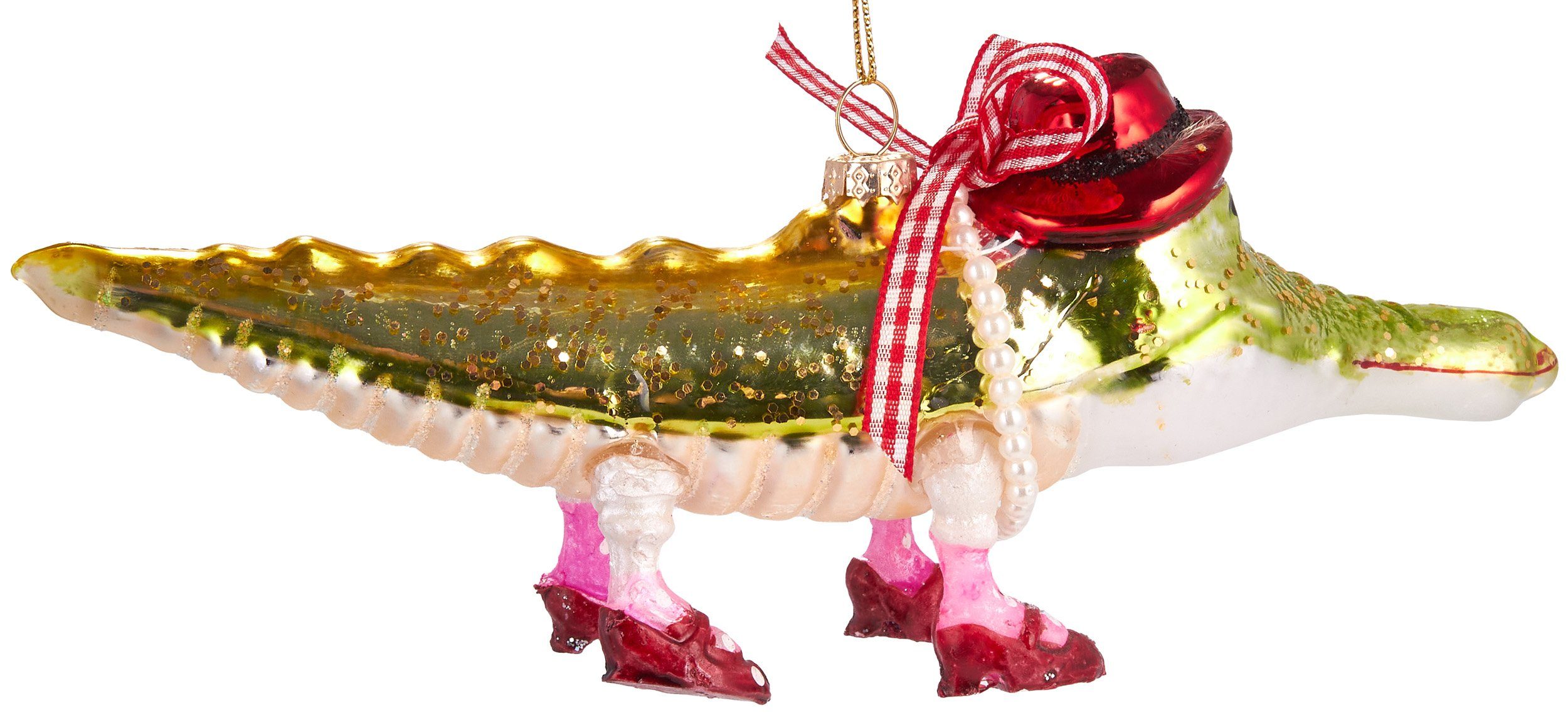 BRUBAKER cm - Hut, Weihnachtskugel mundgeblasenes Handbemalte 20 Christbaumschmuck Krokodil mit Weihnachtsdekoration aus Glas, Unikat witzige