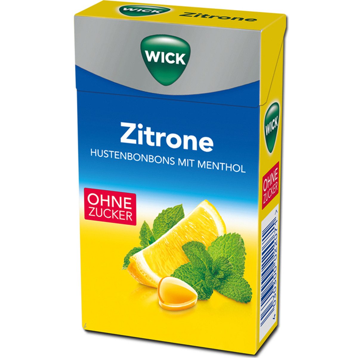 WICK Süßigkeit, WICK Zitrone zuckerfreie Halsbonbons mit natürlichem Menthol 46g