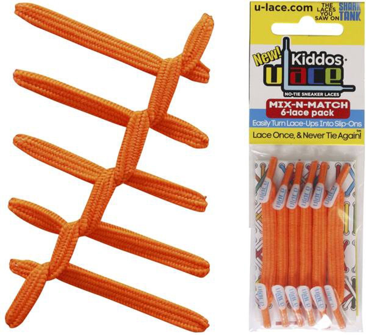 U-Laces Schnürsenkel Kiddos - elastische Schnürsenkel mit Wiederhaken für Kinder Neon Orange