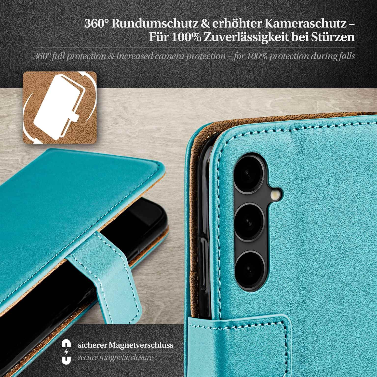 moex Handyhülle für Samsung Galaxy S23 FE Hülle Klappbar Book Case Türkis 6,4 Zoll, Klapphülle Kartenfach Flip Cover Handytasche Leder Optik Schutzhülle