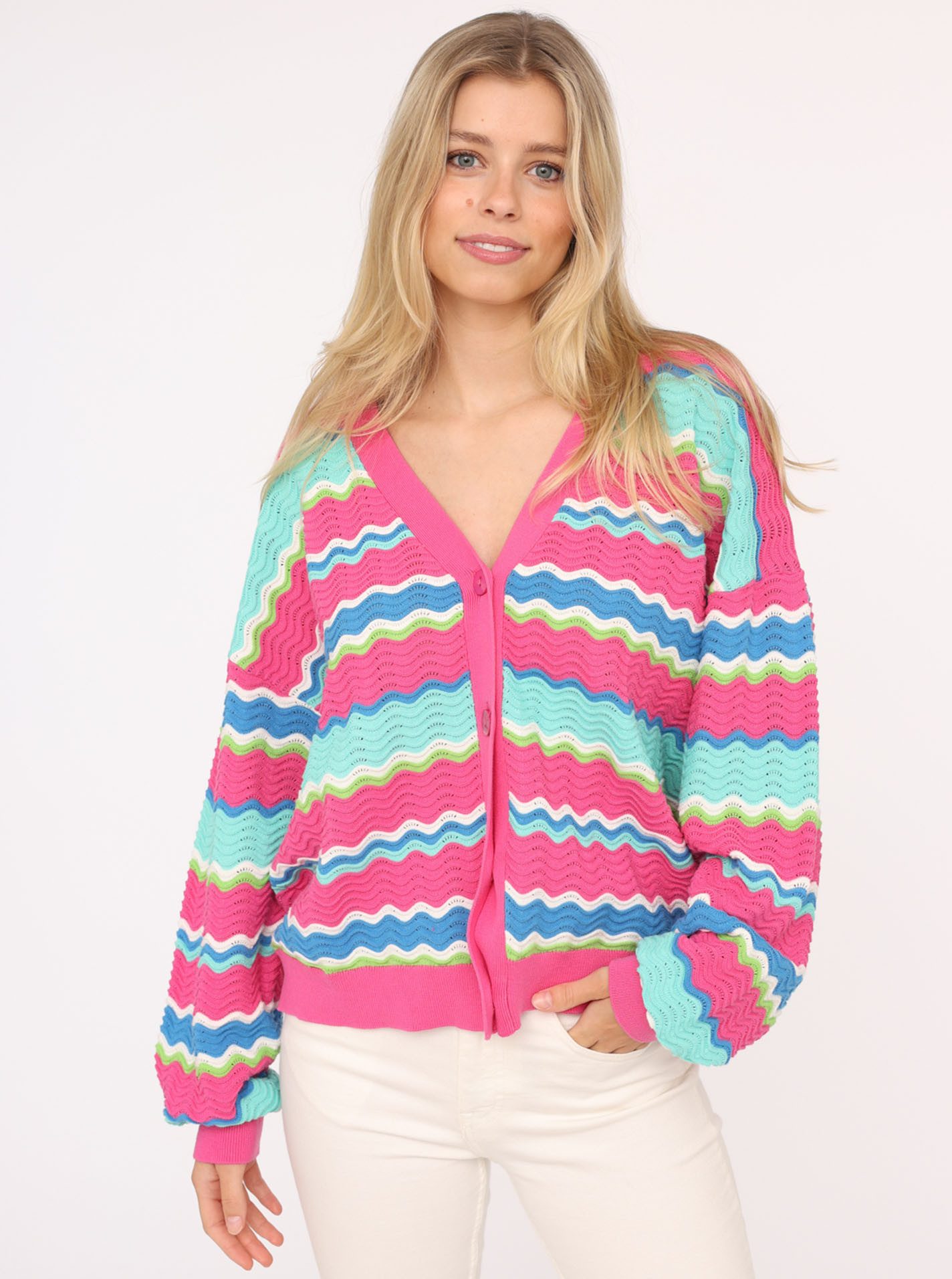 Zwillingsherz Strickjacke "Streifen Wellen" Mit unifarbenen günstig online kaufen