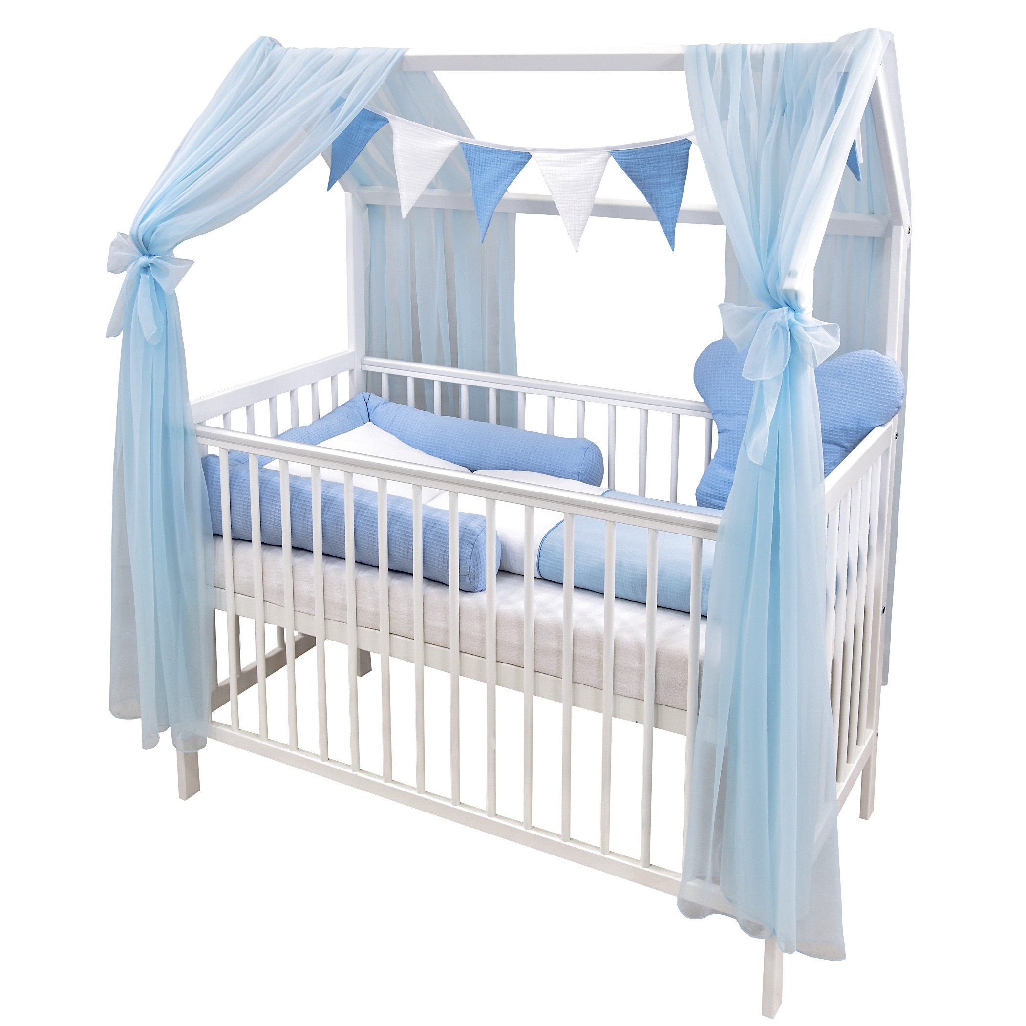 Baby-Delux Komplettbett Hausbett Babybett Komplettset Waffelpique, günstig online kaufen