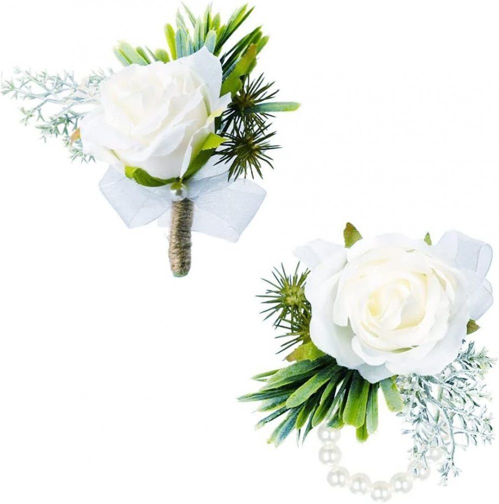 WaKuKa Ansteckblüte 1-Satz von Corsage und Handgelenk Blume, Hochzeit Corsage (2-tlg)
