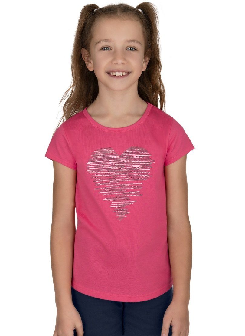 Trigema T-Shirt TRIGEMA T-Shirt mit glitzerndem Herz-Motiv flamingo
