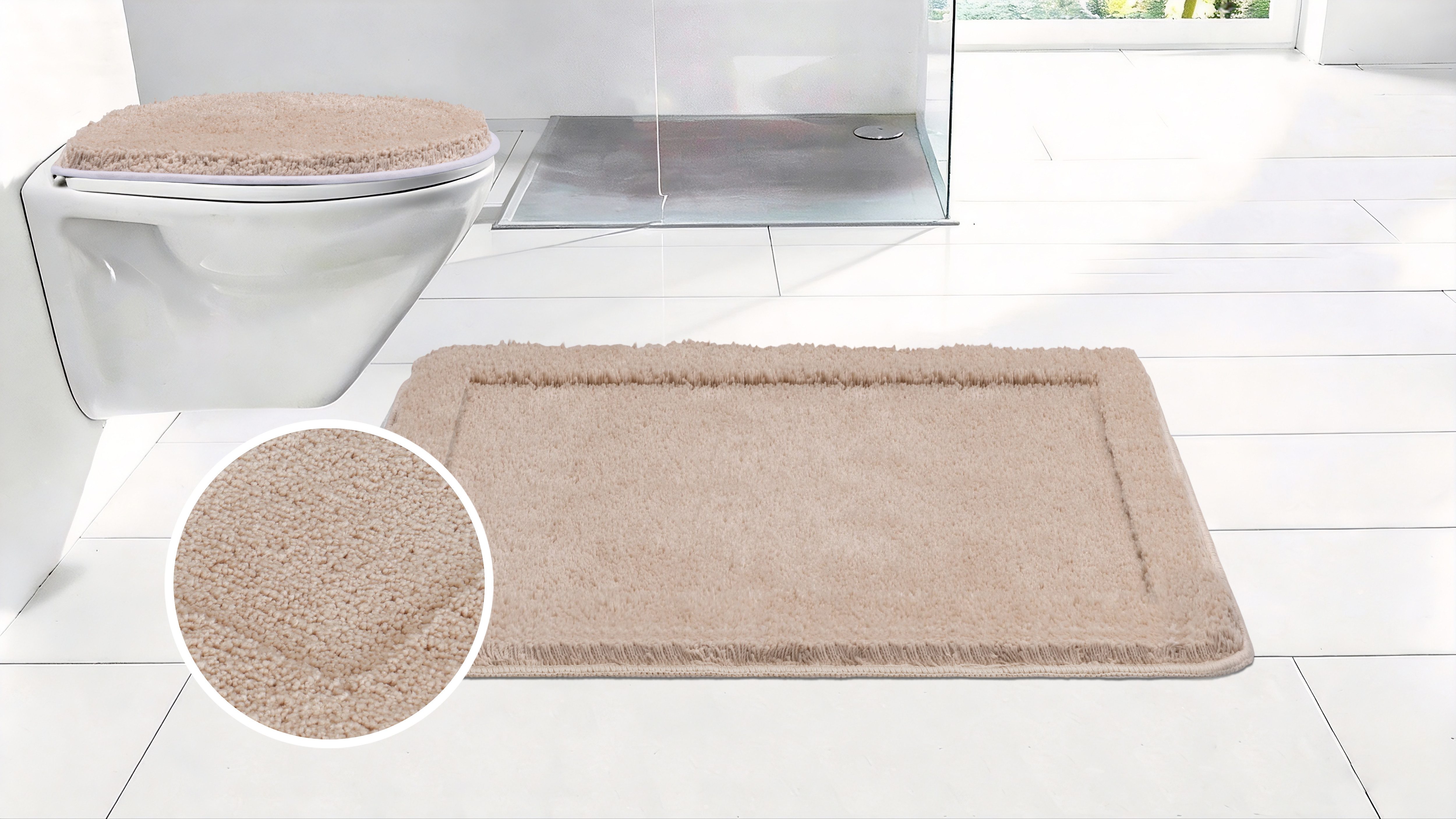 OTTO home Badematte Sanremo mit Rahmen, Badvorleger, Badezimmer, sehr weich, Hoch-Tief, Höhe 25 mm, rutschhemmend beschichtet, schnell trocknend, fußbodenheizungsgeeignet, Polyester, rechteckig, Badteppich, unifarben, rechteckig und als 3-tlg. Set erhältlich