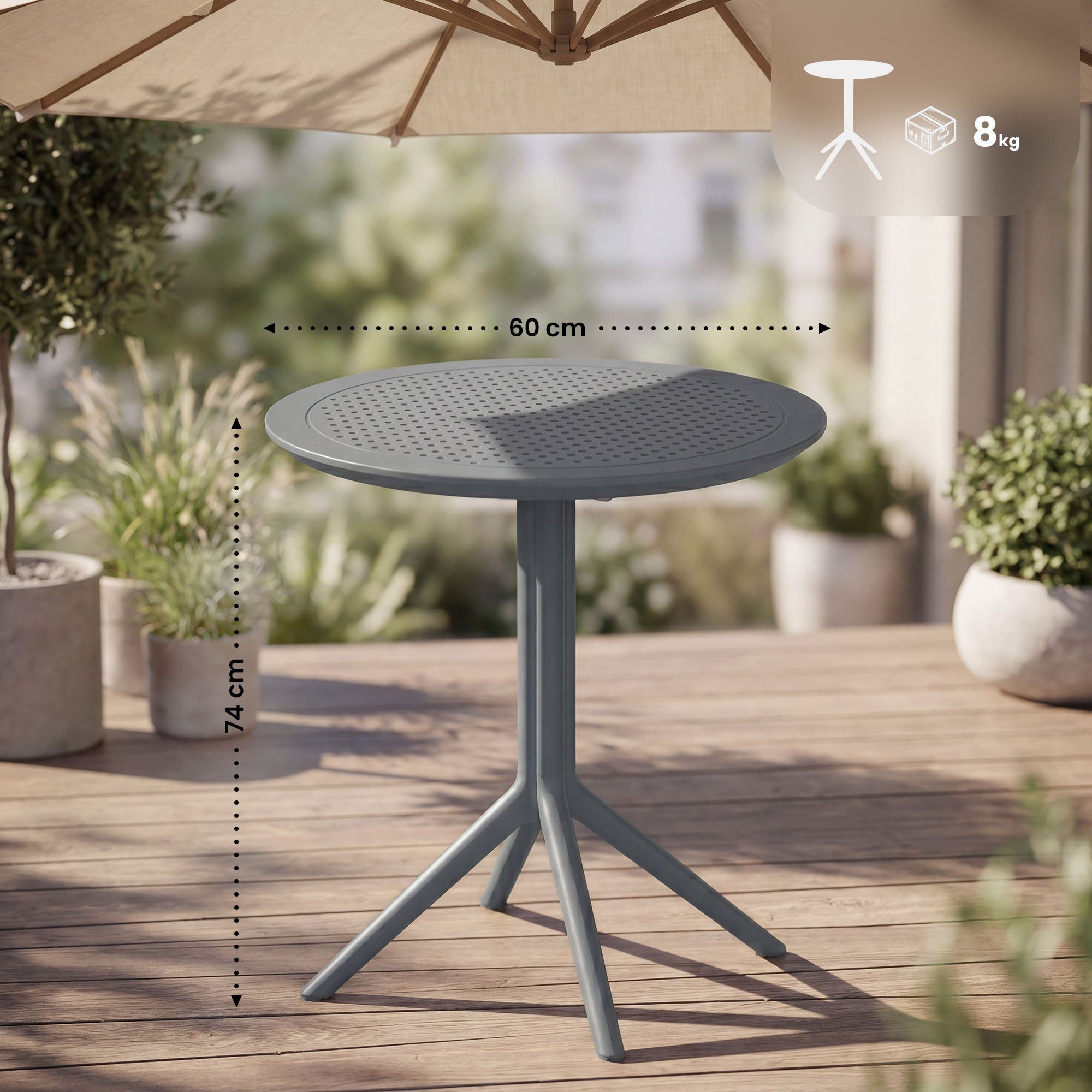 furnicato Gartentisch Klapptisch Sky 60x60x74 cm dunkelgrau (1-St)