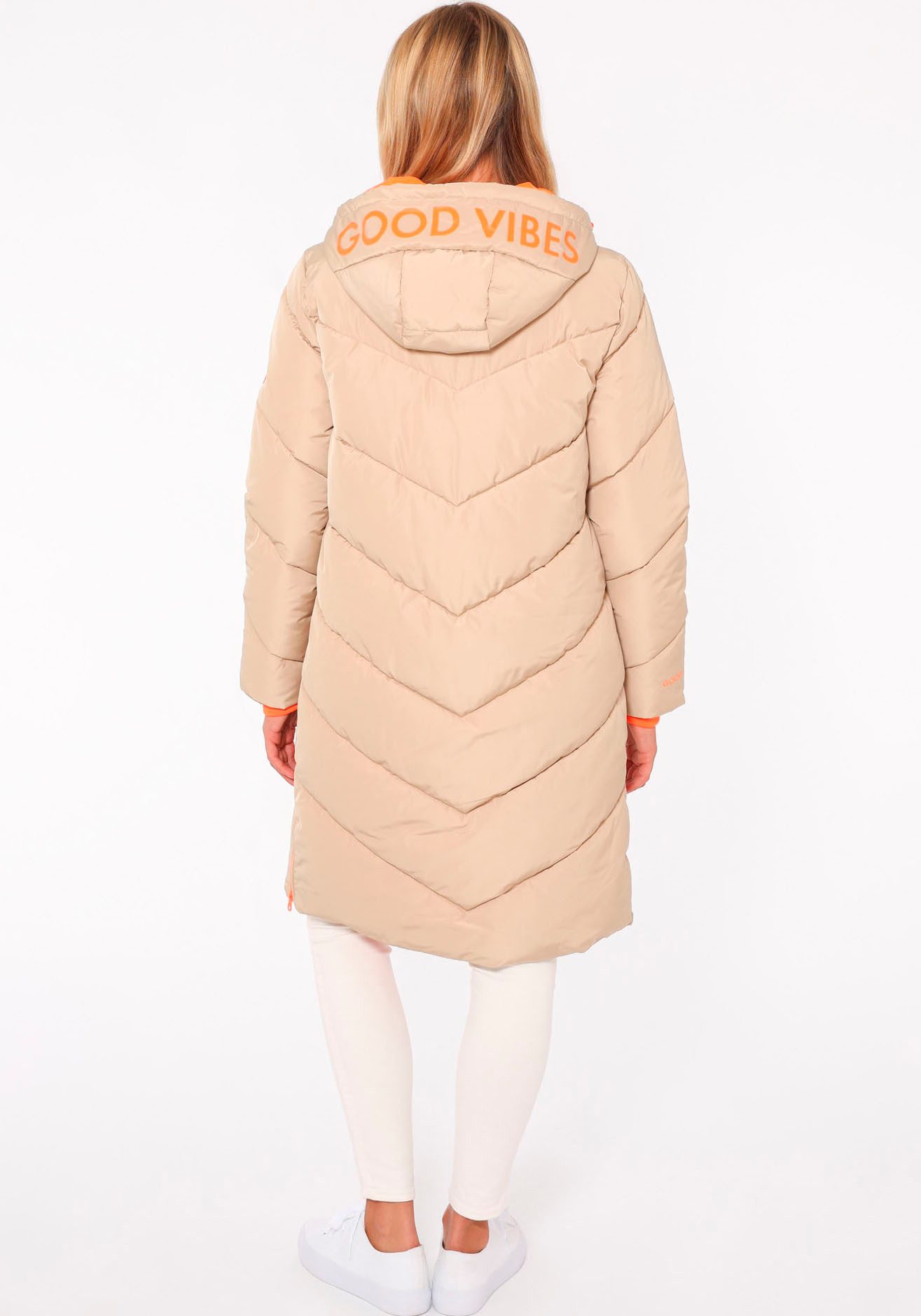 Zwillingsherz Steppjacke "Positive Mind" Doppelzipper, Kapuze mit Schriftzug hinten, Kontrastdetails, wärmend