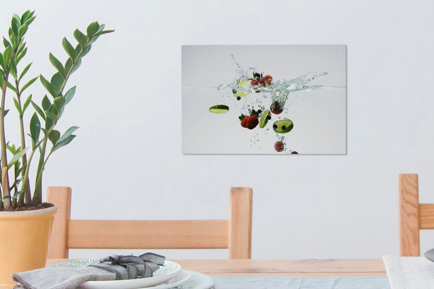 Obst - Leinwandbild (1 cm 30x20 St), Wasser Leinwandbilder, Limette, Wandbild - Wanddeko, OneMillionCanvasses® Aufhängefertig,
