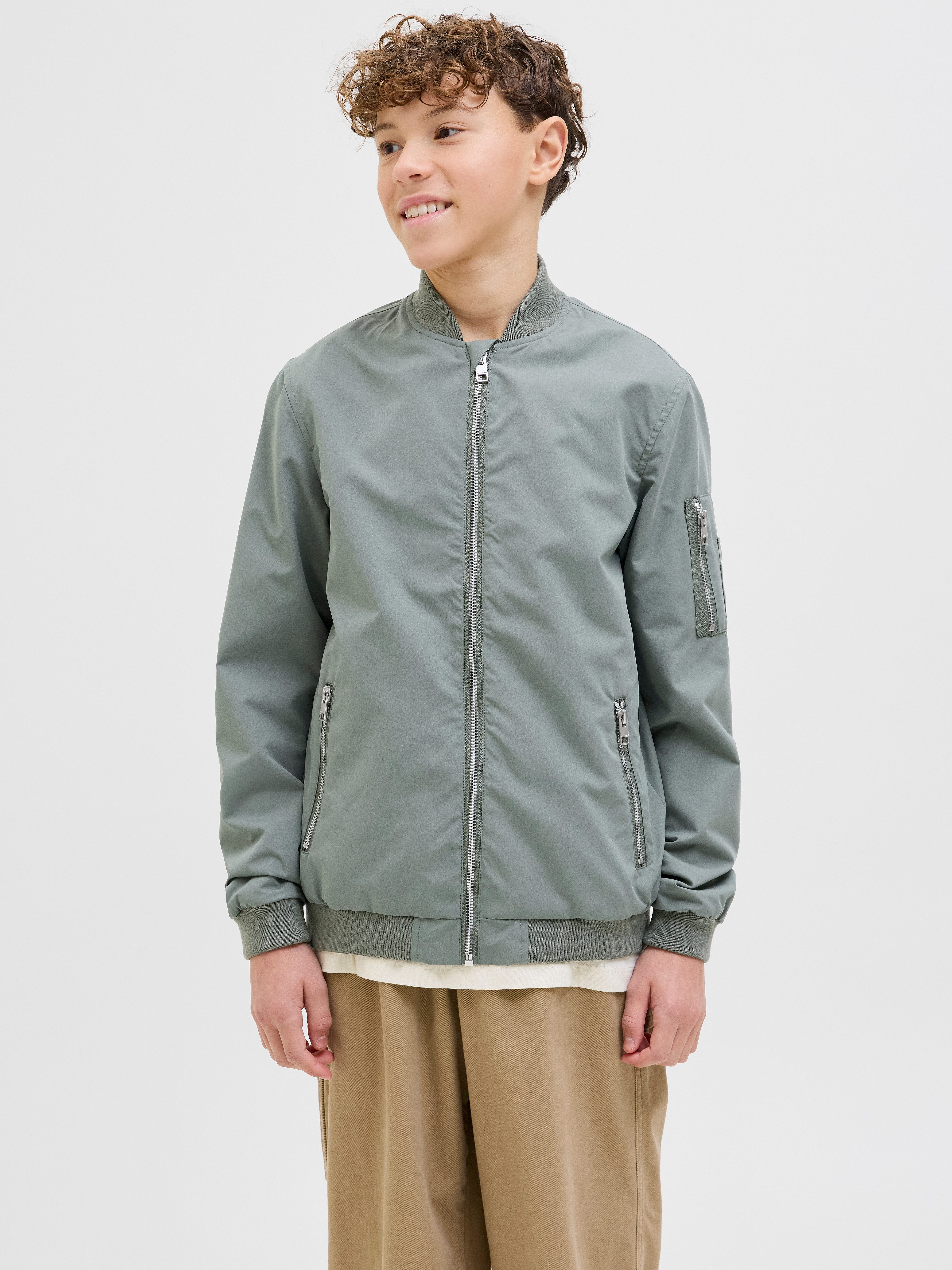 Jack & Jones Junior Bomberjacke JJERUSH windabweisend und pflegeleicht unifarben, modisch, regular fit, Web, Stehkragen