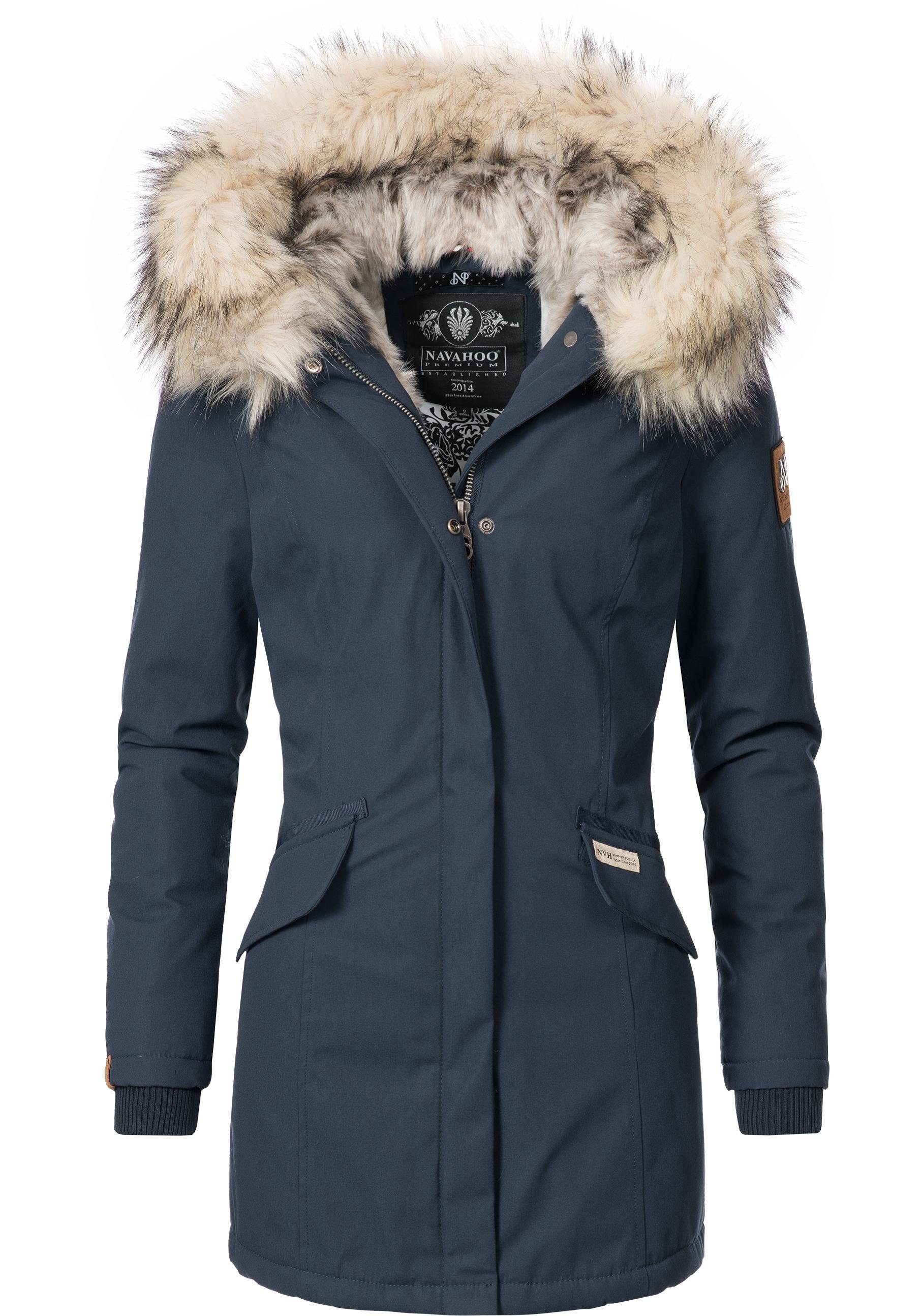 Navahoo Wintermantel Cristal stylischer Damen Winterparka mit Kunstfell-Kapuze