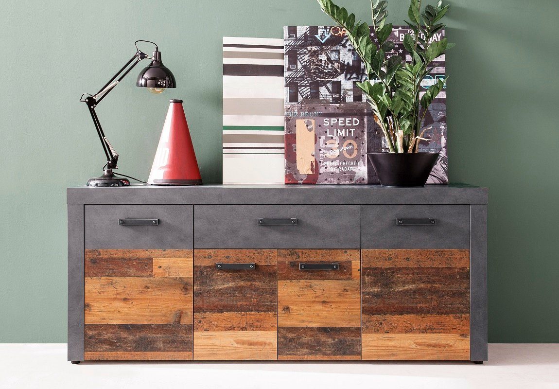 trendteam Sideboard Sideboard Kommode Indy, Old Used Wood / Matera grau, 17 günstig online kaufen