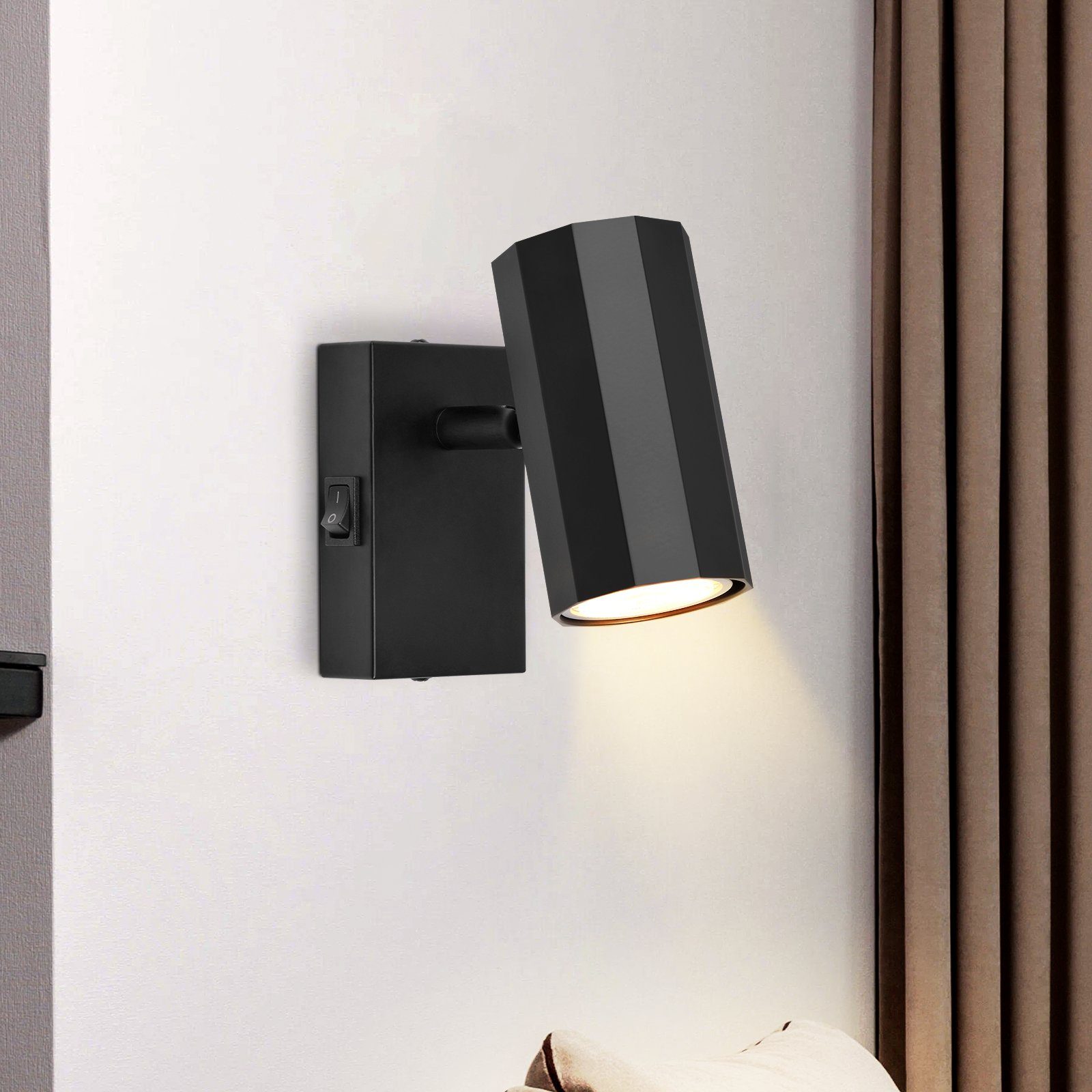 Nettlife Wandstrahler 1 Flammig Schwarz mit Schalter Innen Wandleuchte GU10 Retro, Schwenkbar 330°, LED fest integriert, Wohnzimmer Küche Schlafzimmer