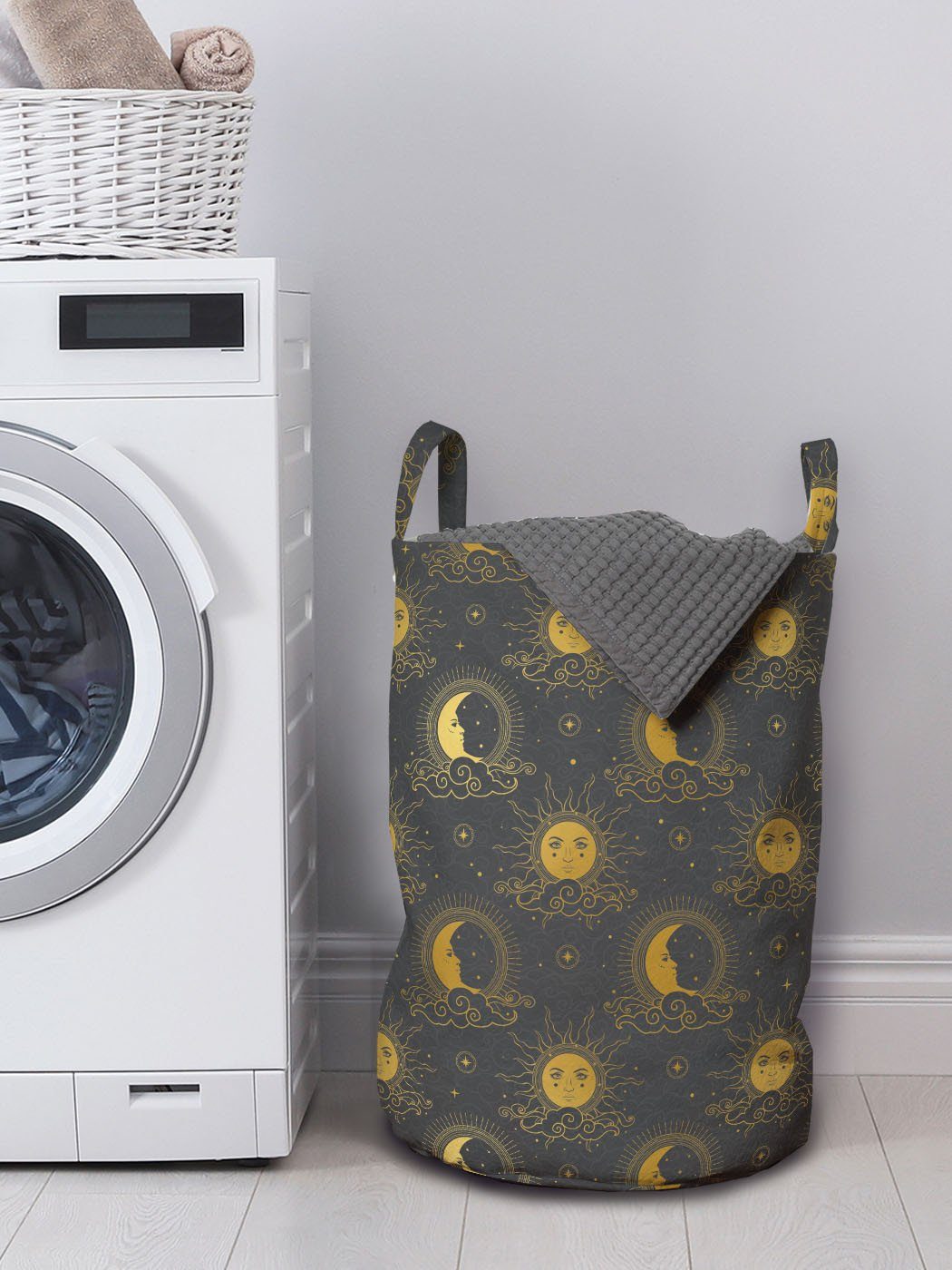 für Griffen Humanisierte Wäschekorb Wäschesäckchen Crescent Mond-Strahlen Waschsalons, mit Kordelzugverschluss Art Abakuhaus