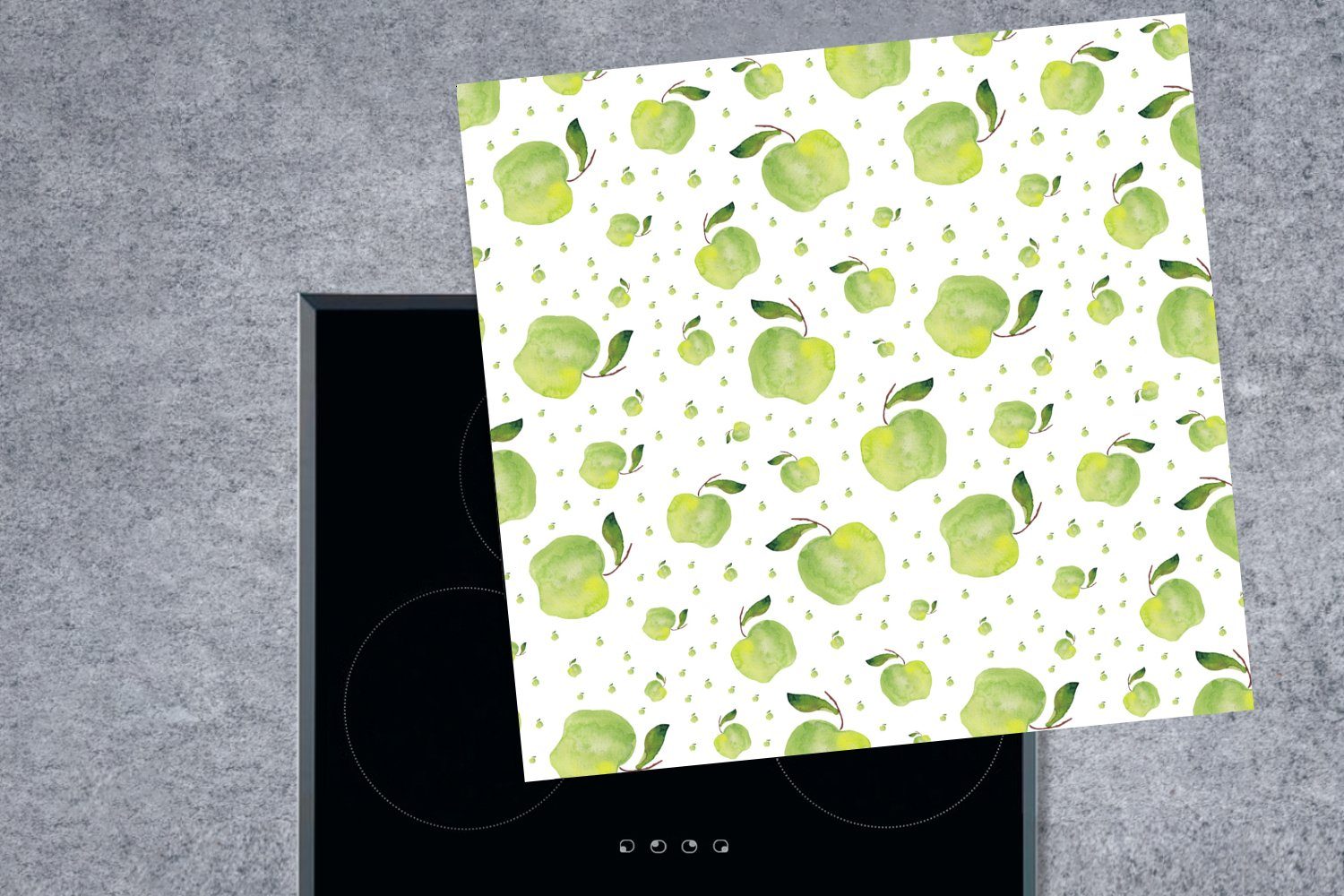 für tlg), Äpfel Vinyl, Ceranfeldabdeckung, - (1 Herdblende-/Abdeckplatte küche 78x78 MuchoWow cm, Weiß, Grün - Arbeitsplatte