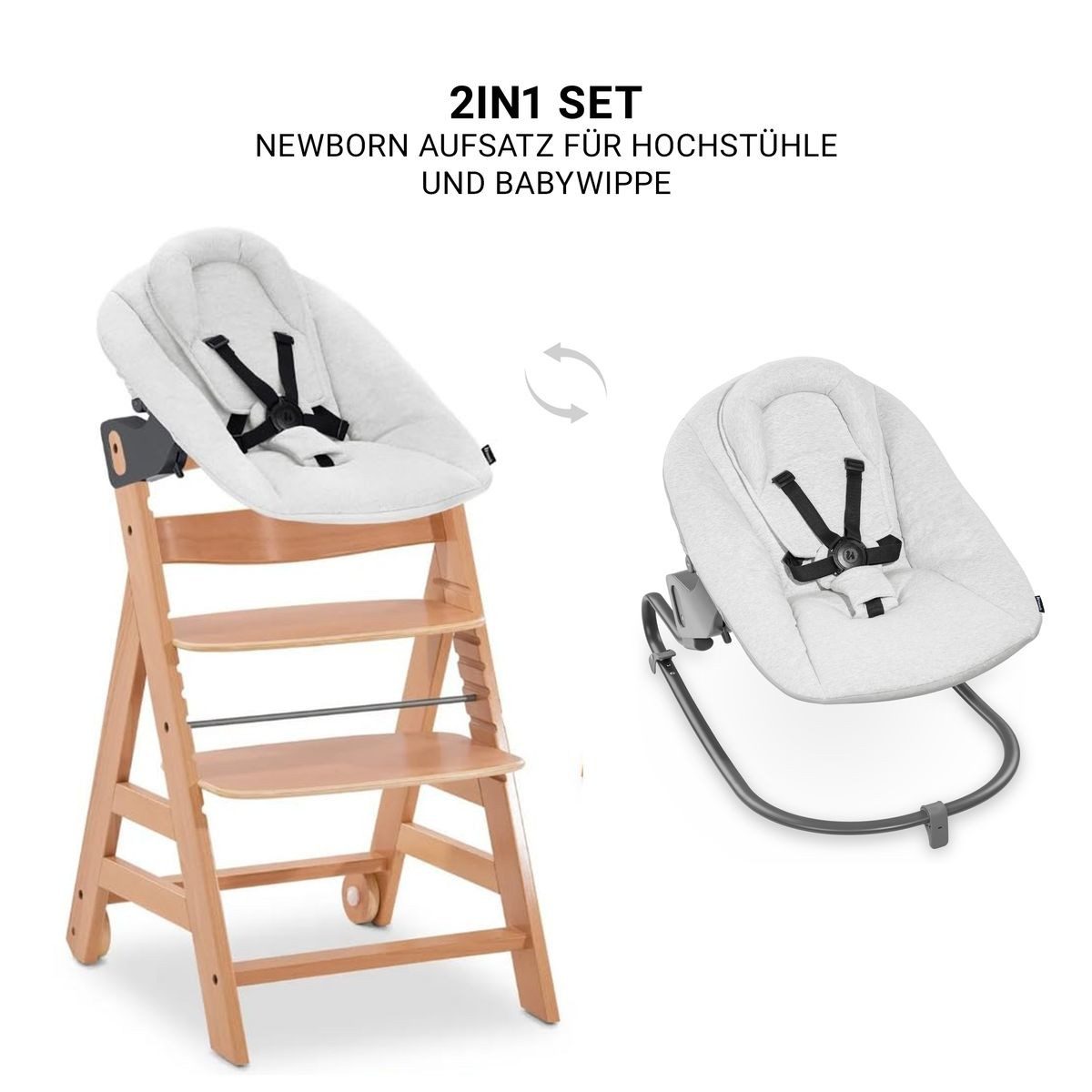 Hauck Hochstuhl Beta Plus Natural - Newborn Set Premium (Set), Babyhochstuhl ab Geburt mit Neugeborenen Aufsatz, Sitzkissen, Essbrett – Bild 4 von 5
