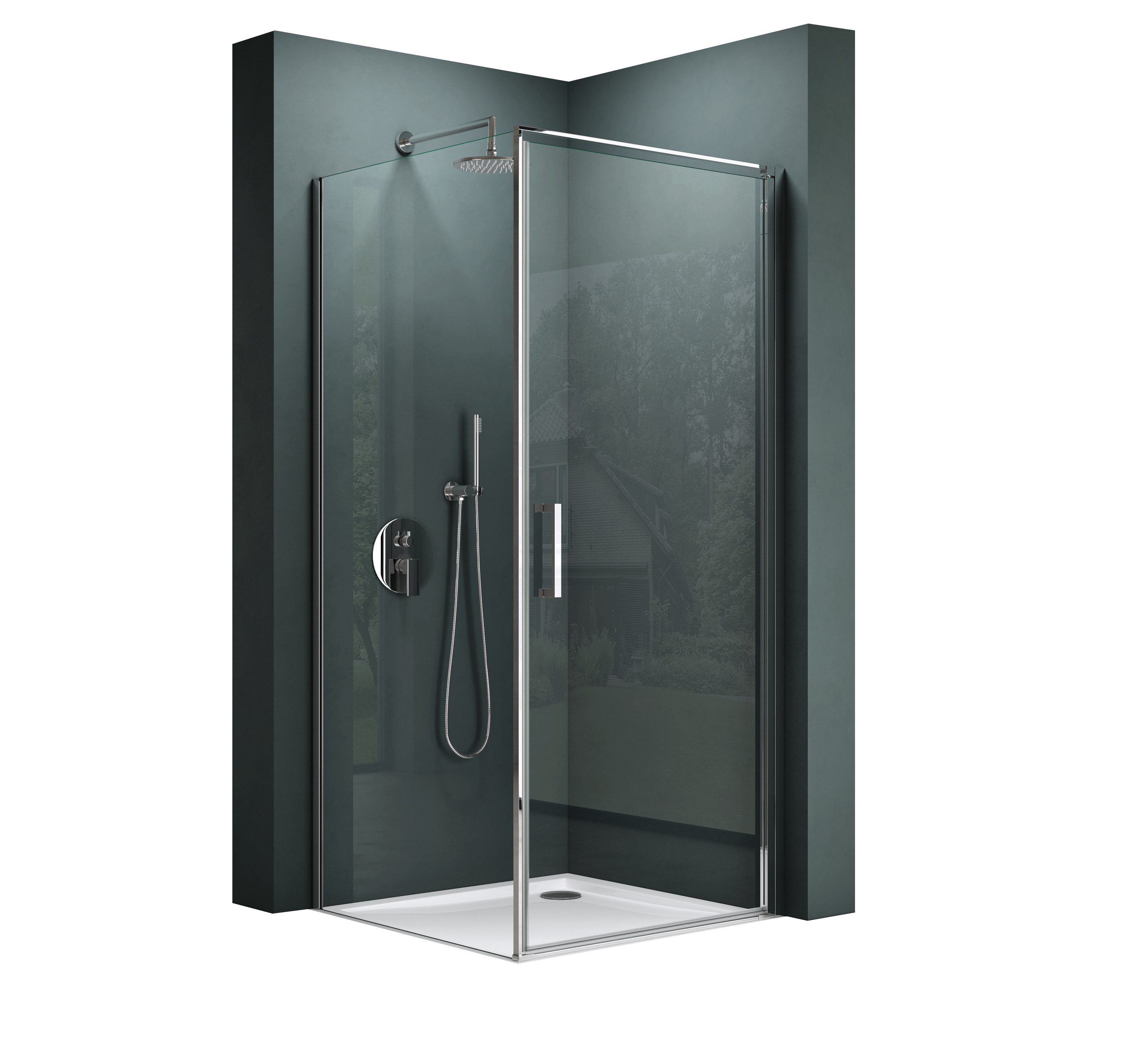 Mai & Mai Grossraumdusche Duschkabine Hebe-/Senk-System Duschabtrennung H:195cm 8mm ESG Nano, BxT: 80x80 cm, Einscheibensicherheitsglas