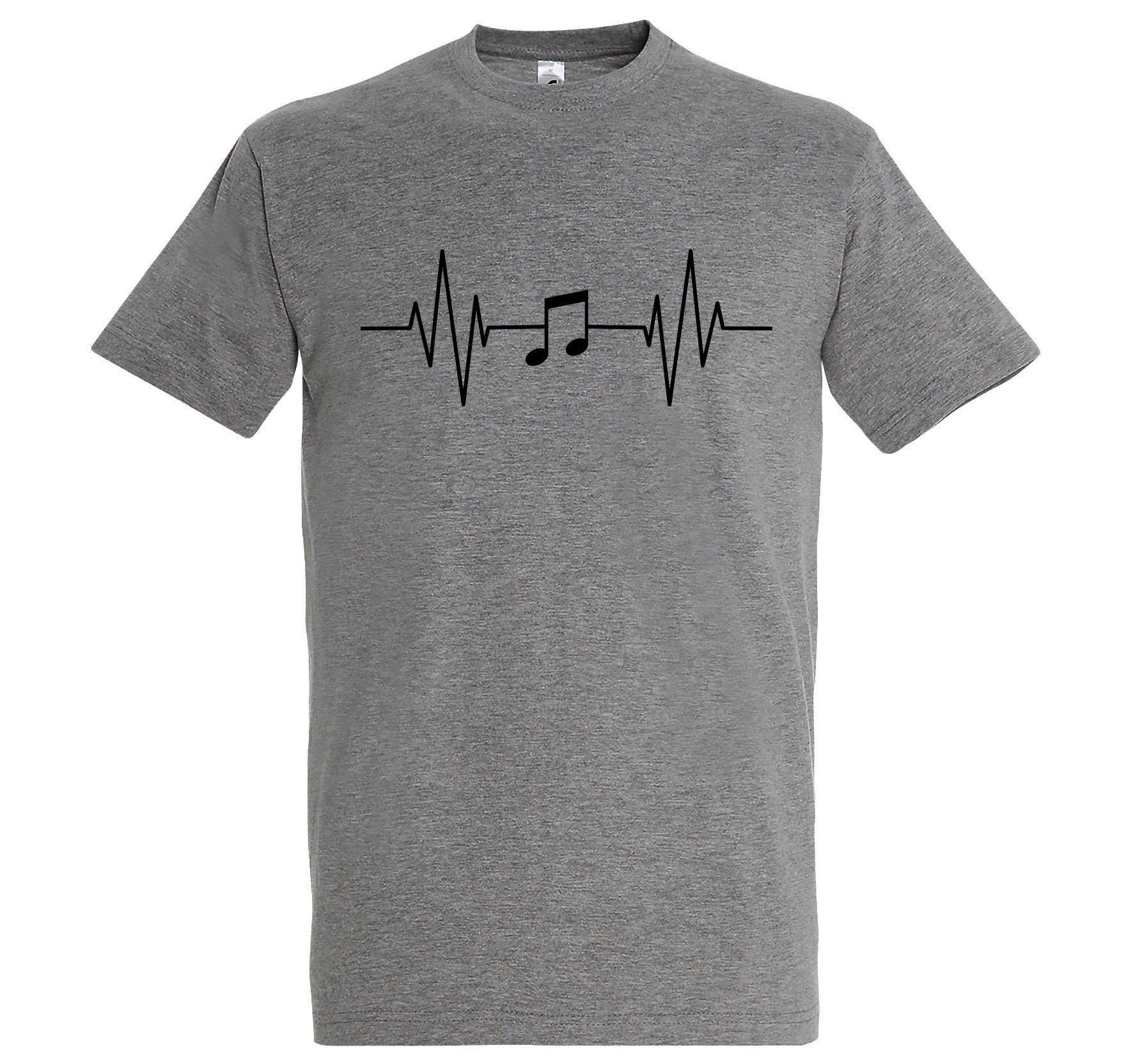 Youth Designz T-Shirt Heartbeat Musik Frontprint mit Herren Grau Music Note Shirt