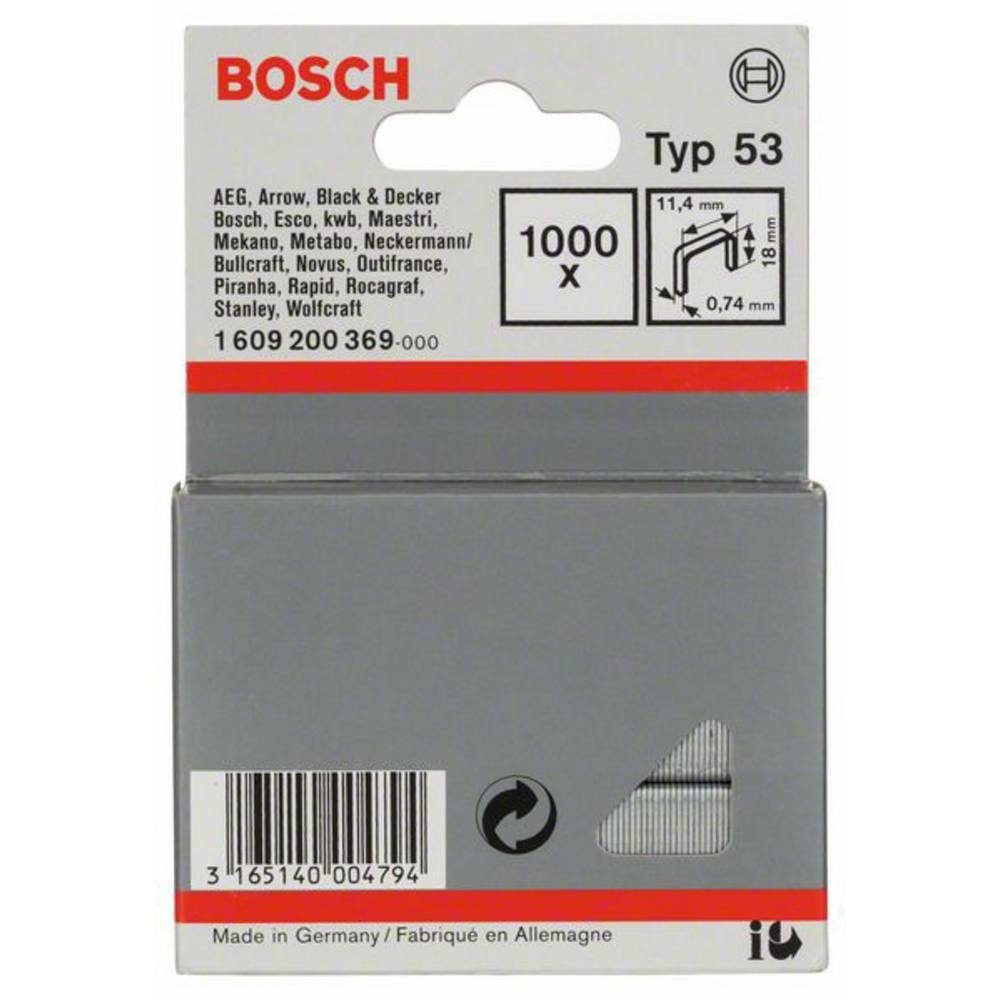 Tackerklammer Feindrahtklammer Typ 53, 11.4 x 0.74 x 18 mm, 1000er-Pack 1609200369