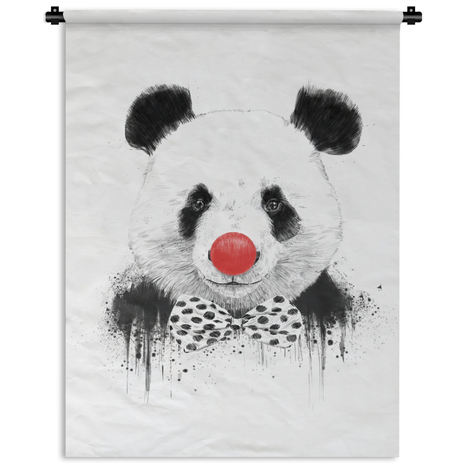 MuchoWow Wanddekoobjekt Panda der für Rot, Schlafzimmer - - Nase - Wohnzimmer, Clown an Tapisserie, Deko - Wand, Schleife