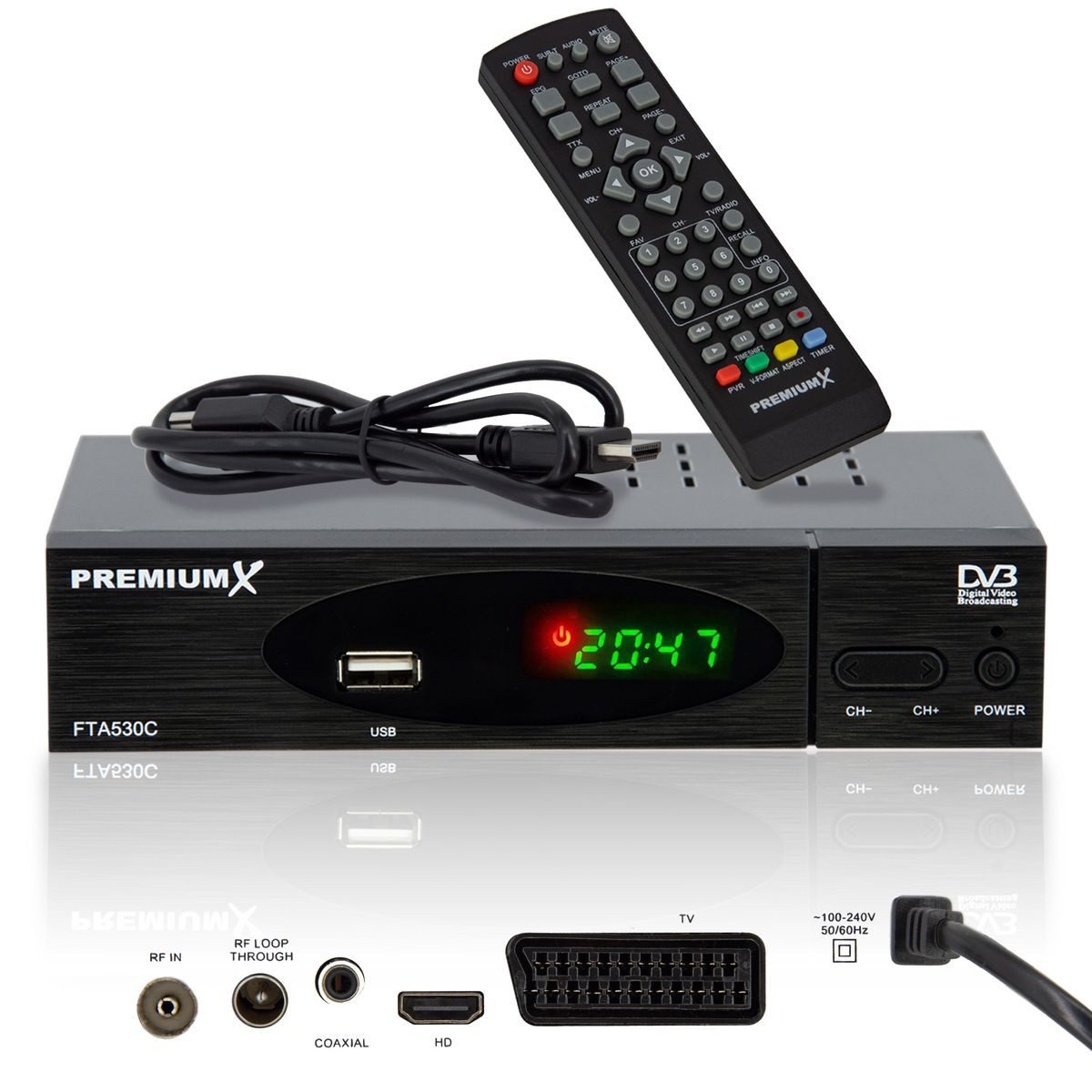 PremiumX FTA 530C Kabel Receiver DVB-C FullHD Digital USB SCART HDMI Kabel-Receiver