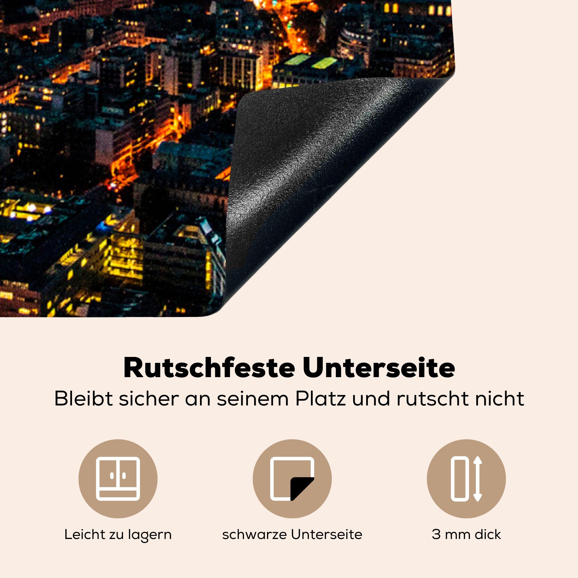 Herdblende-/Abdeckplatte Paris beleuchtet, MuchoWow cm, Arbeitsplatte tlg), bei für Ceranfeldabdeckung, küche 78x78 Nacht (1 Vinyl,