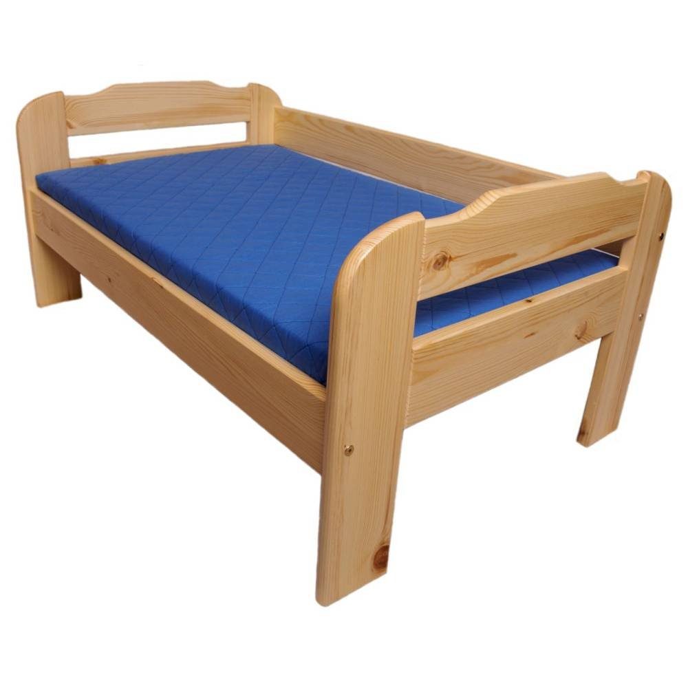acerto® Kinderbett acerto® Massives Kiefernholz bis weicher 70x120cm 14 Ideal für geeignet blau, Jahren Kinder Matratze Kinderbett
