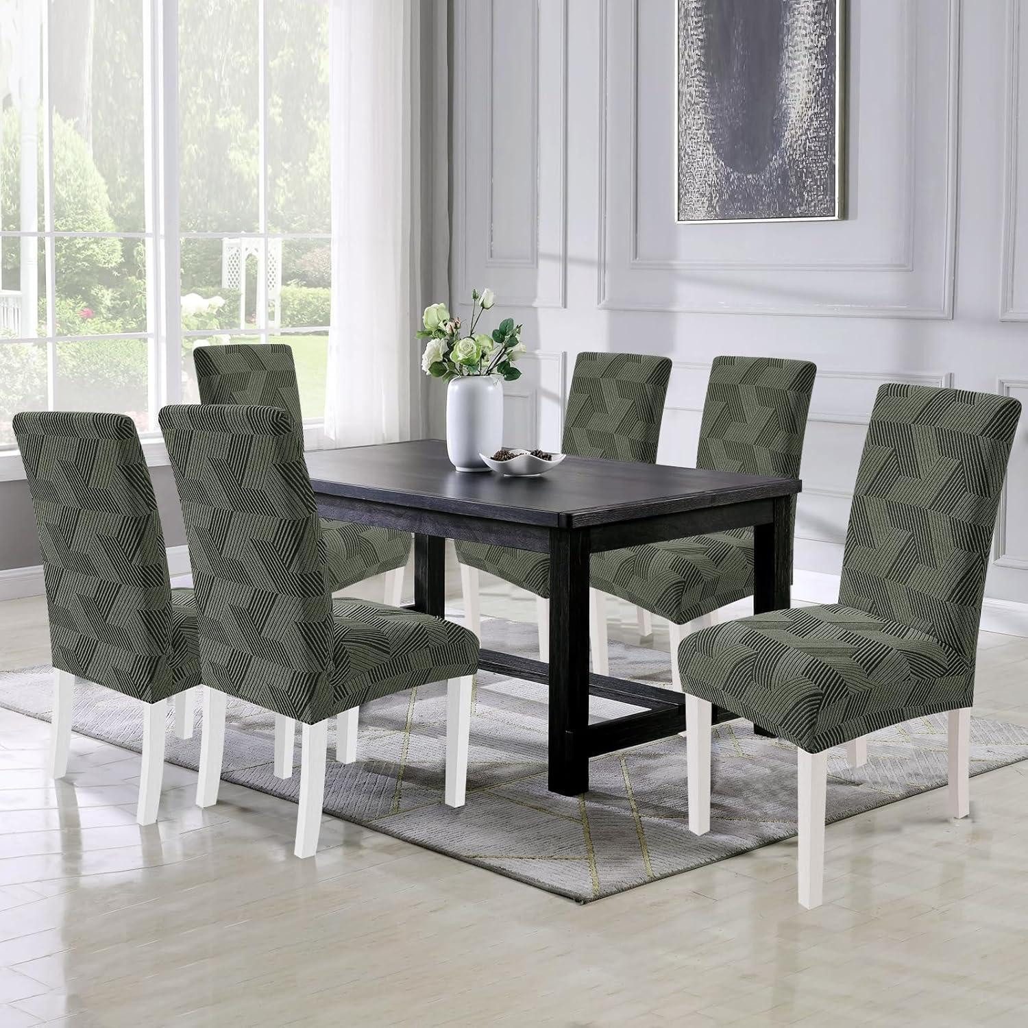 LuxusKollektion Stuhlhusse Stuhlhussen stretch elastisch universal Hochlehner Armeegrün 6er Set, Stuhlbezug
