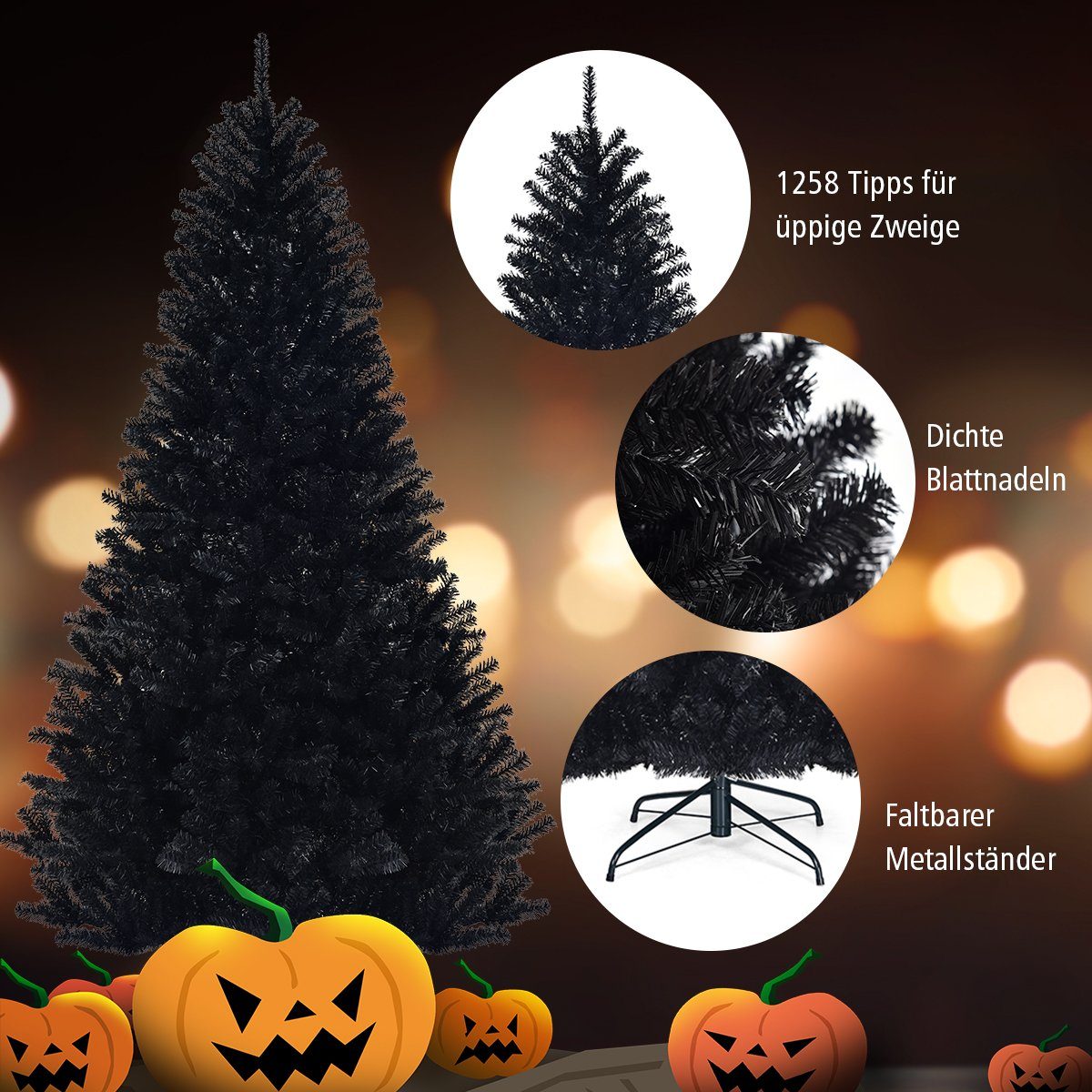 COSTWAY Künstlicher Weihnachtsbaum, 225cm, mit 1258 PVC Spitzen & Ständer