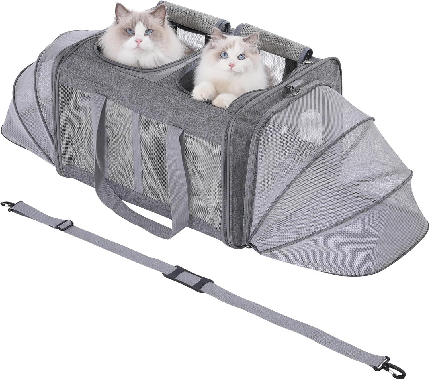 FELIXLEO Tiertransportbox Grosse Katzentransportbox fuer 2 Katzen 15KG Faltbar Erweiterbar L