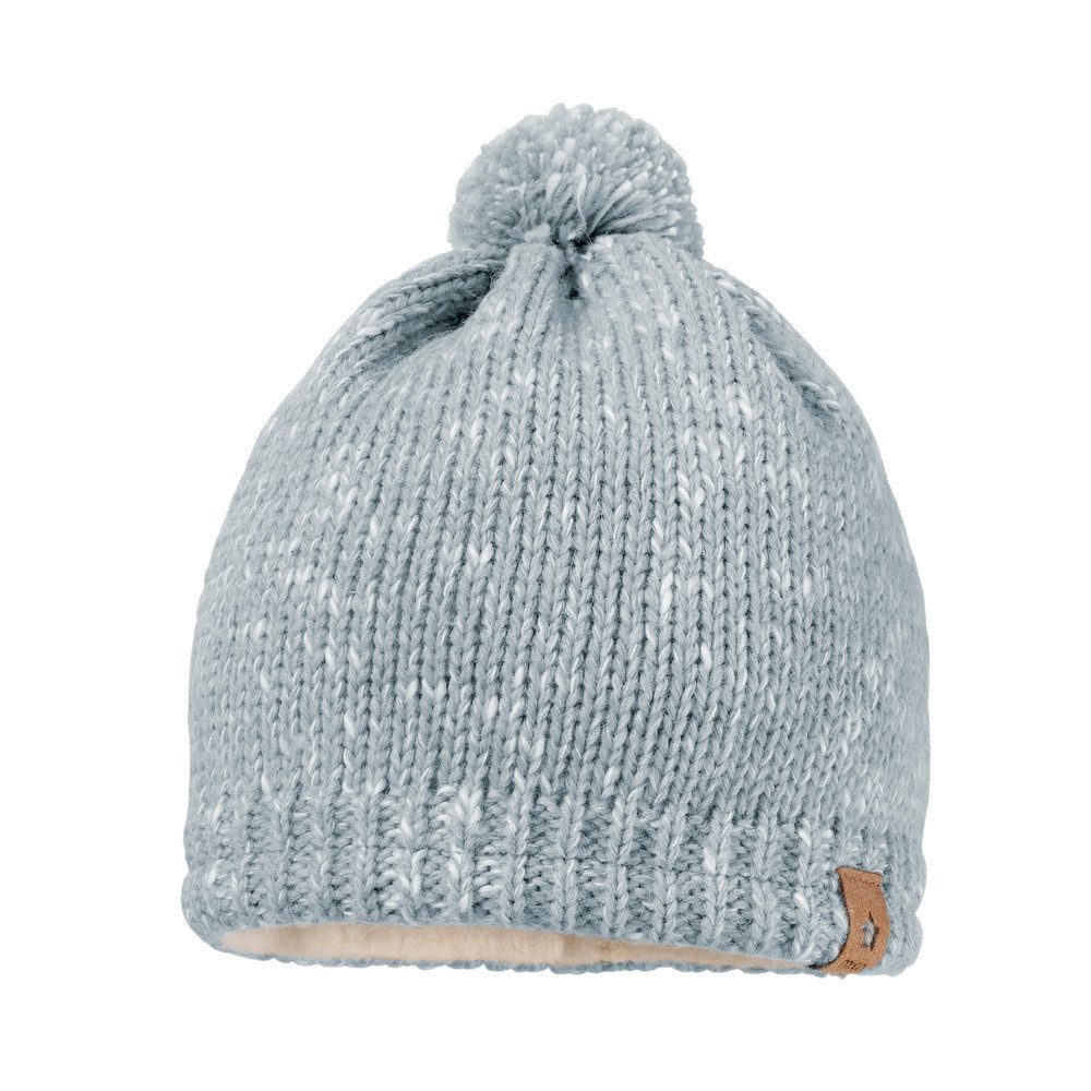 MAXIMO Strickmütze BABY-Mütze, randlos,Effektgarn Pompon, Teddyfutter (1-St) Unikat