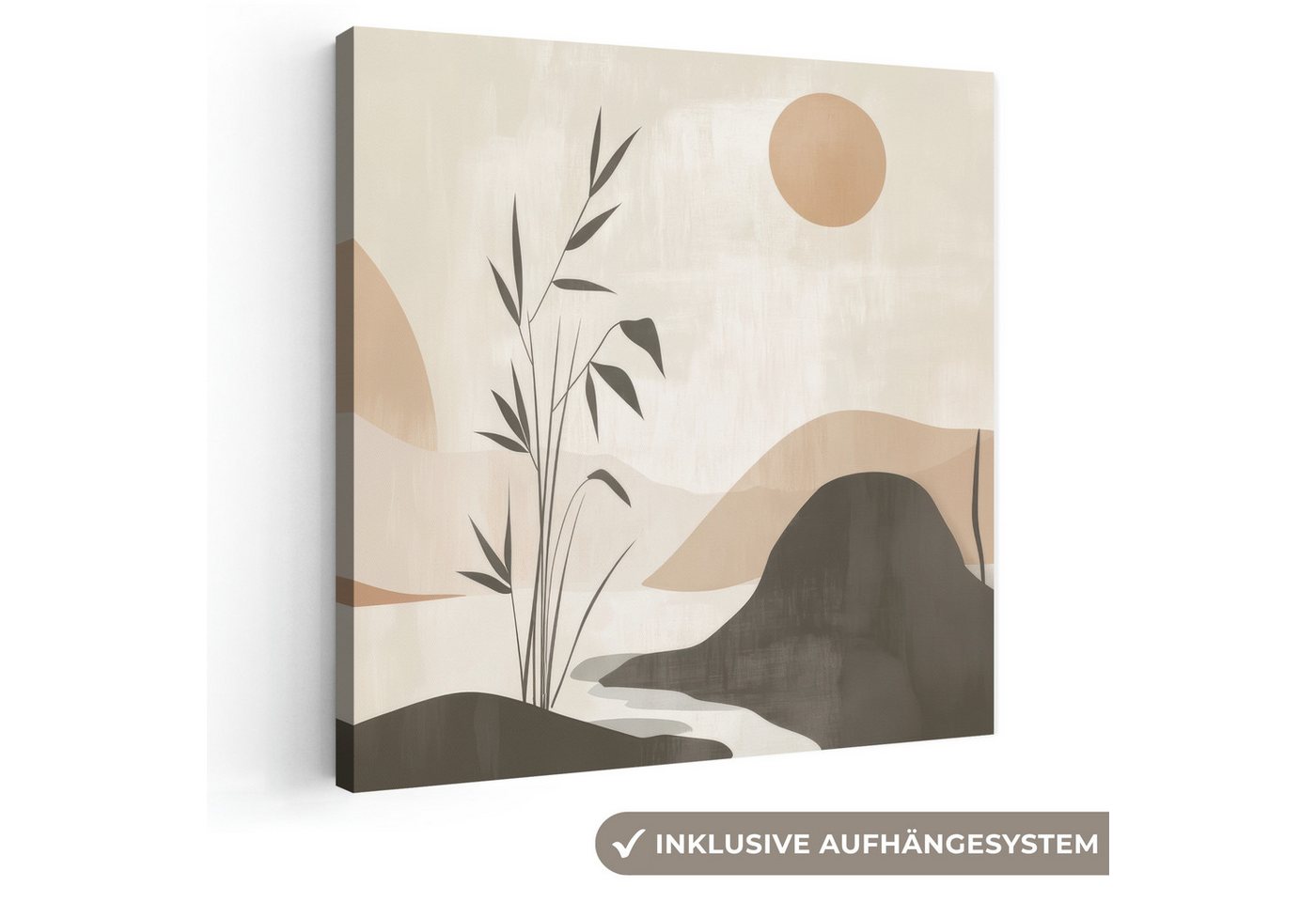 OneMillionCanvasses® Leinwandbild Japandi - Landschaft - Beige, Fotodruck (1 St), Wandbild, Deko Schlafzimmer Wohnzimmer Flur 20x20 cm