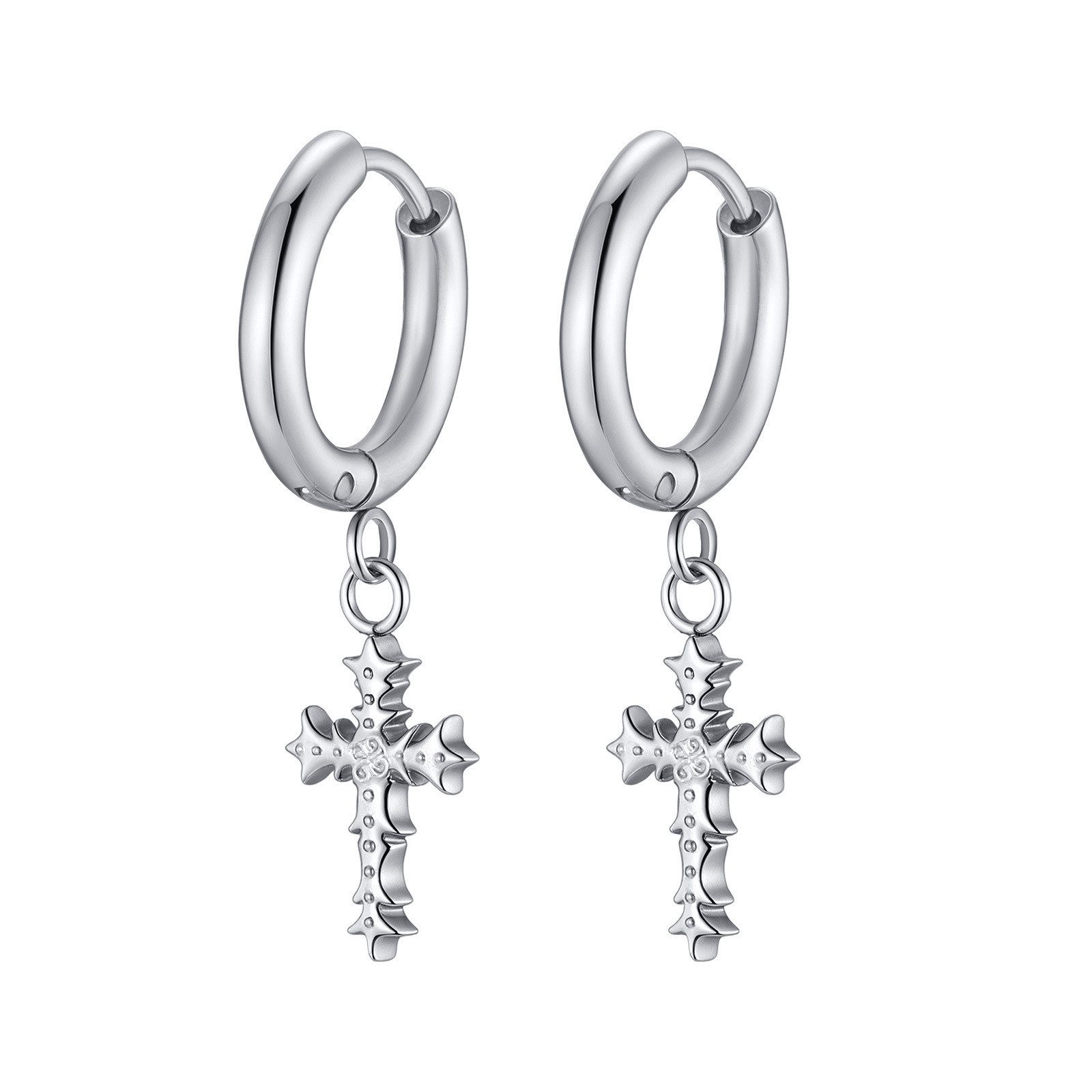 Order & Smile Schmuck Paar Creolen Creolen mit Kreuz Anhänger - Klappcreolen aus Edelstahl