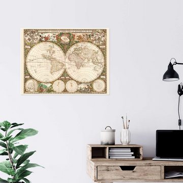Posterlounge Poster akg-images, Weltkarte um 1660, Wohnzimmer Vintage Malerei