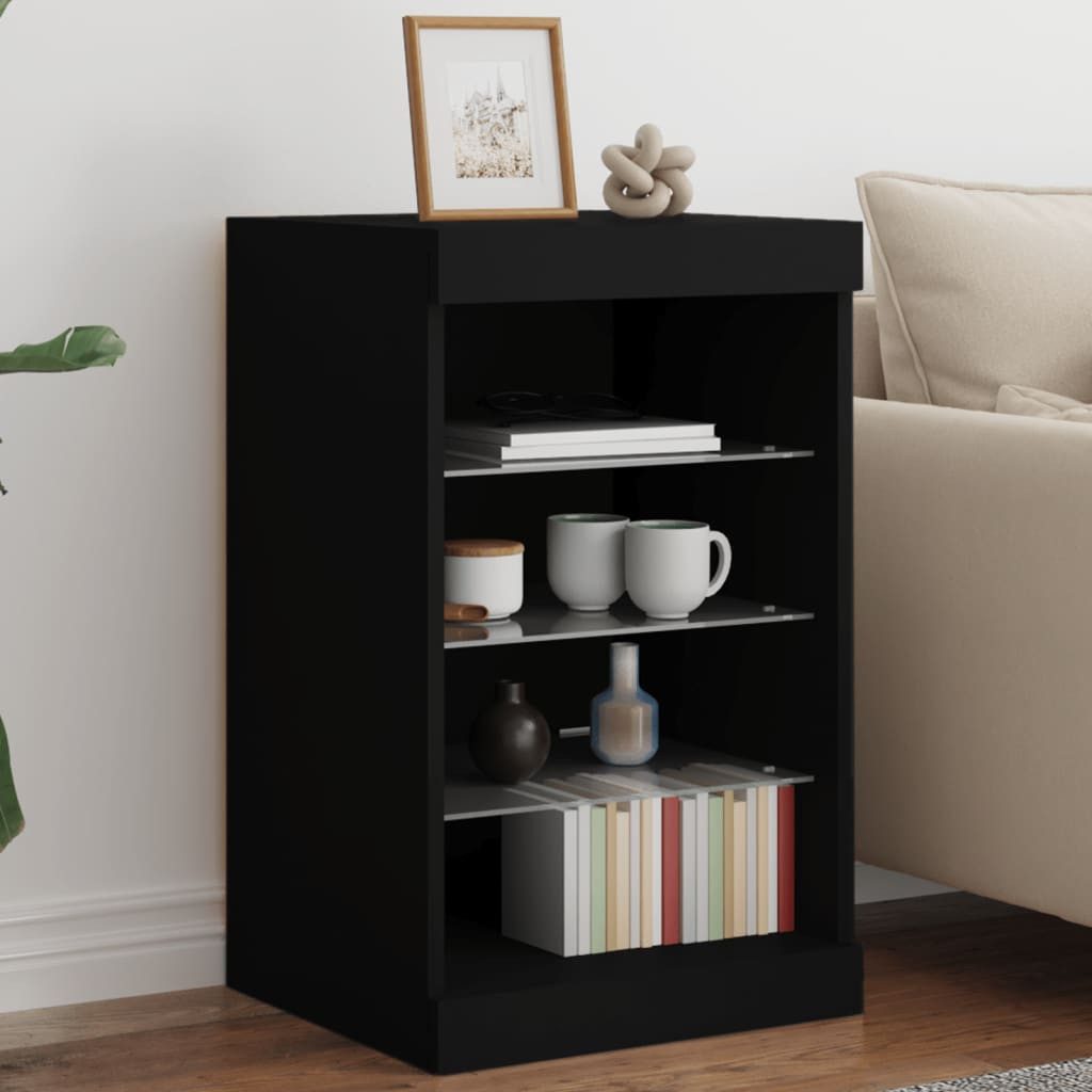 vidaXL Sideboard, Kommode mit LED-Leuchten Schwarz günstig online kaufen