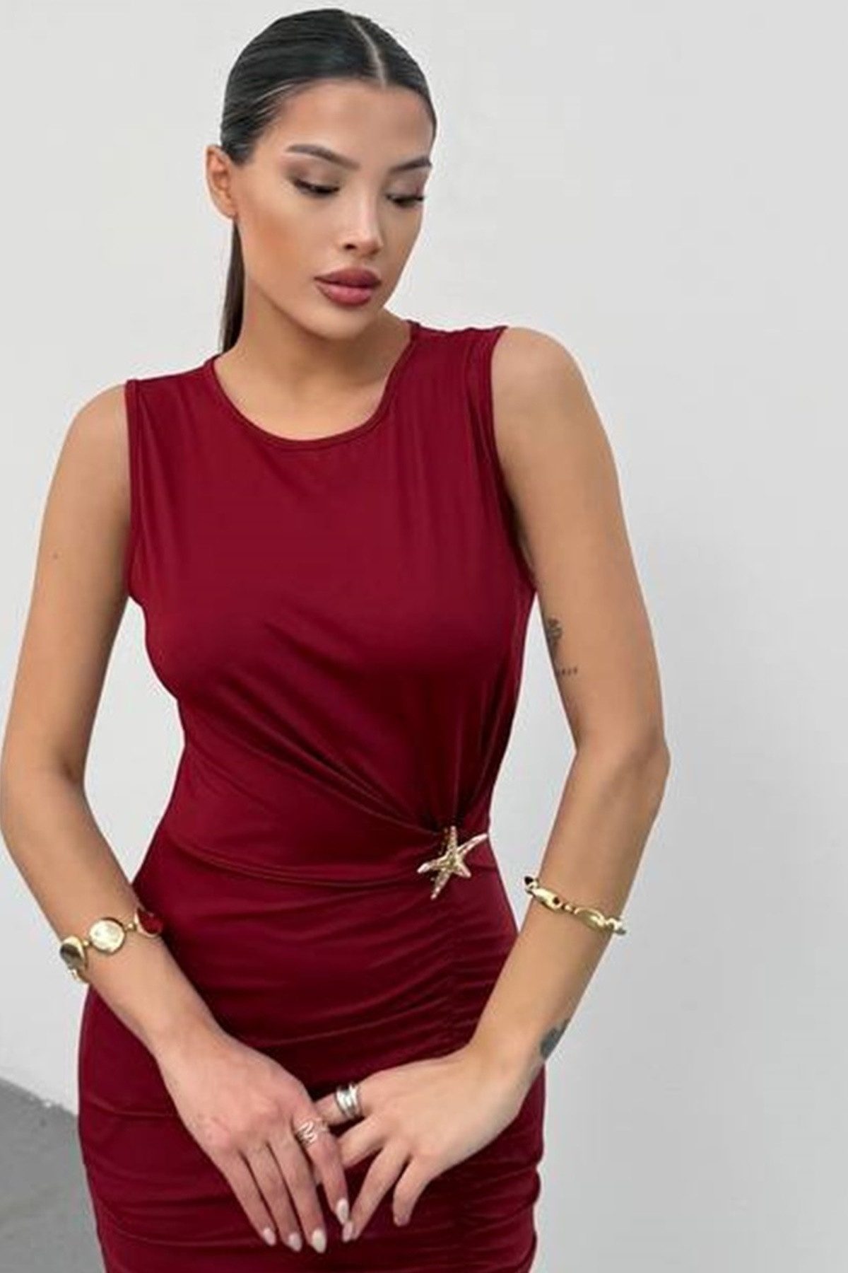 WOMAN VISION Midikleid Burgunderrotes, drapiertes und günstig online kaufen