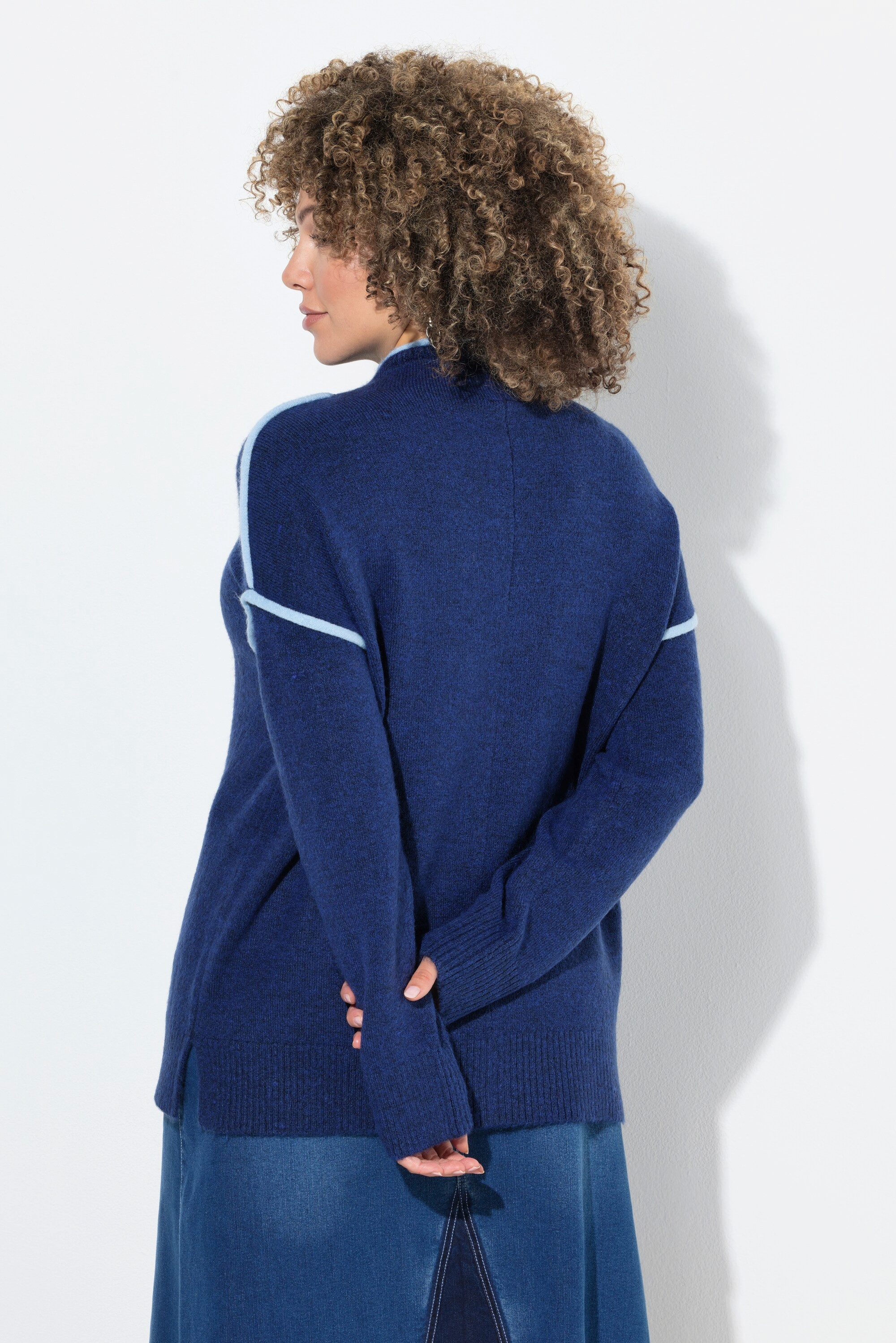 Ulla Popken Rollkragenpullover Pullover Kontraststreifen Oversized Stehkragen