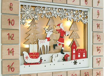 BRUBAKER befüllbarer Adventskalender Weihnachtskalender zum Befüllen - Kalender Weihnachten LED-Beleuchtung (Wiederverwendbar, 1-tlg), Holz Deko Weihnachtsmann im Wald 35,5 x 6 x 27 cm