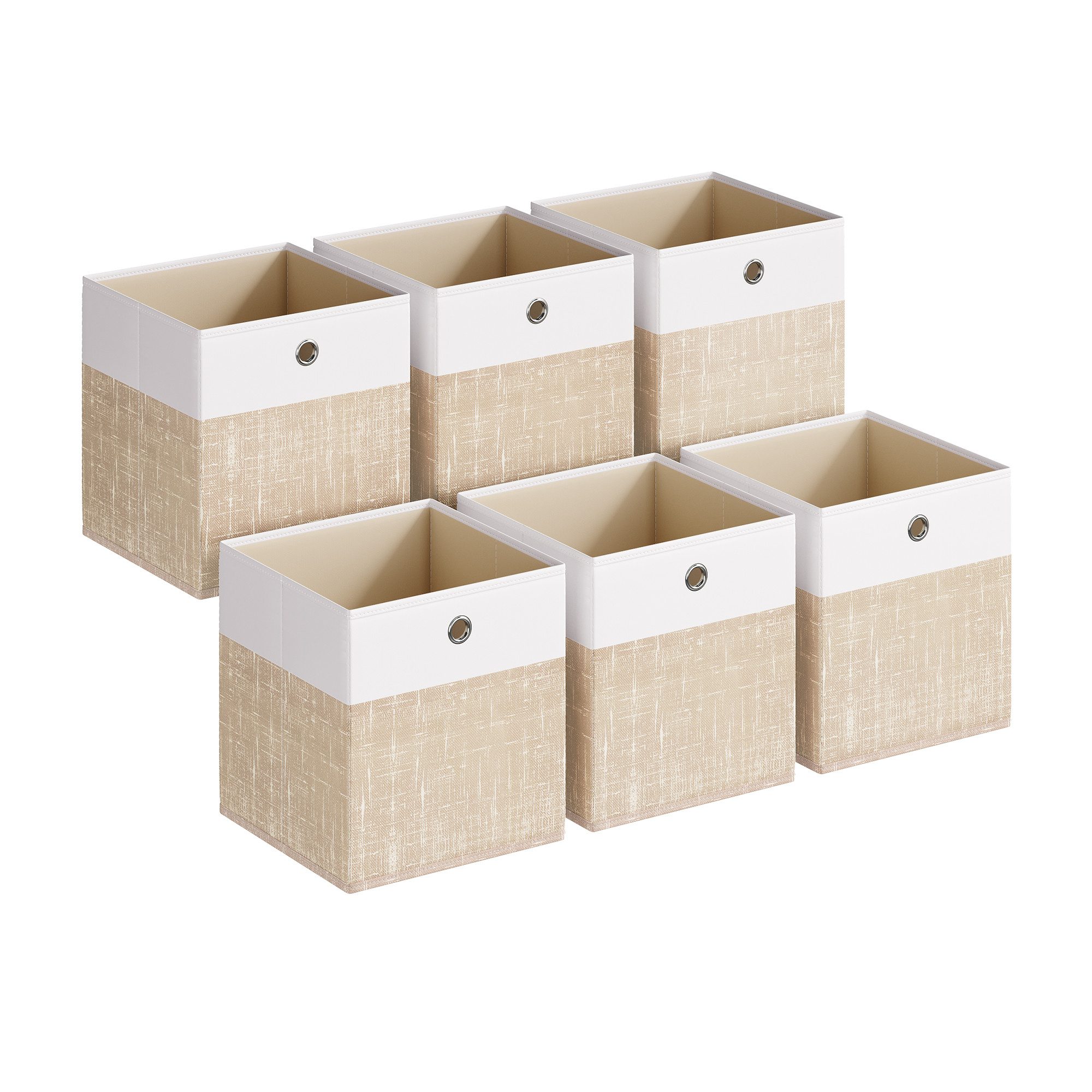 SONGMICS Aufbewahrungsbox Aufbewahrungskorb, Ordnungsboxen, Faltbox, Stoffbox für Würfelregal (6 St), mit PP-Platten, geruchsneutral, 26 x 26 x 28 cm, wolkenweiß-sandbeige